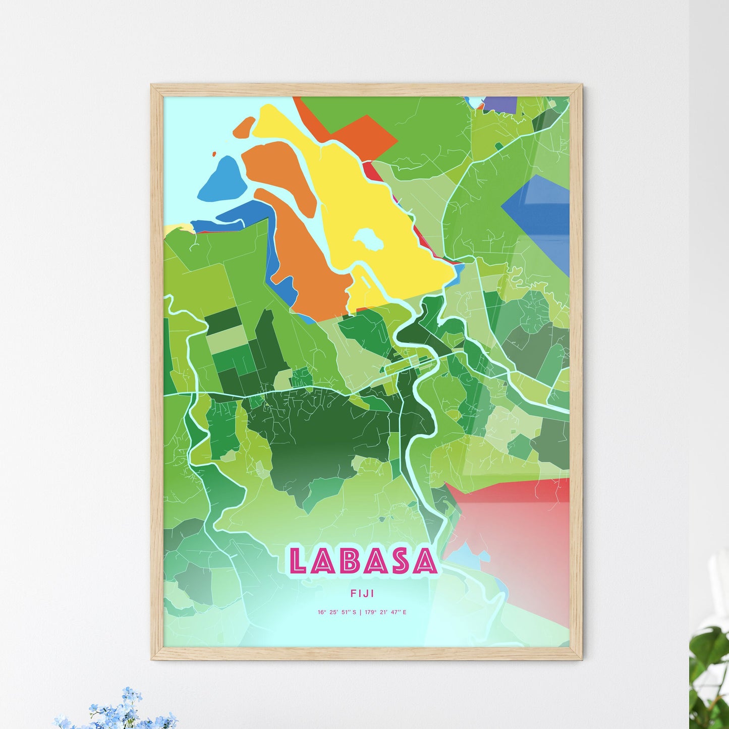 Colorful LABASA FIJI Fine Art Map Crazy Colors