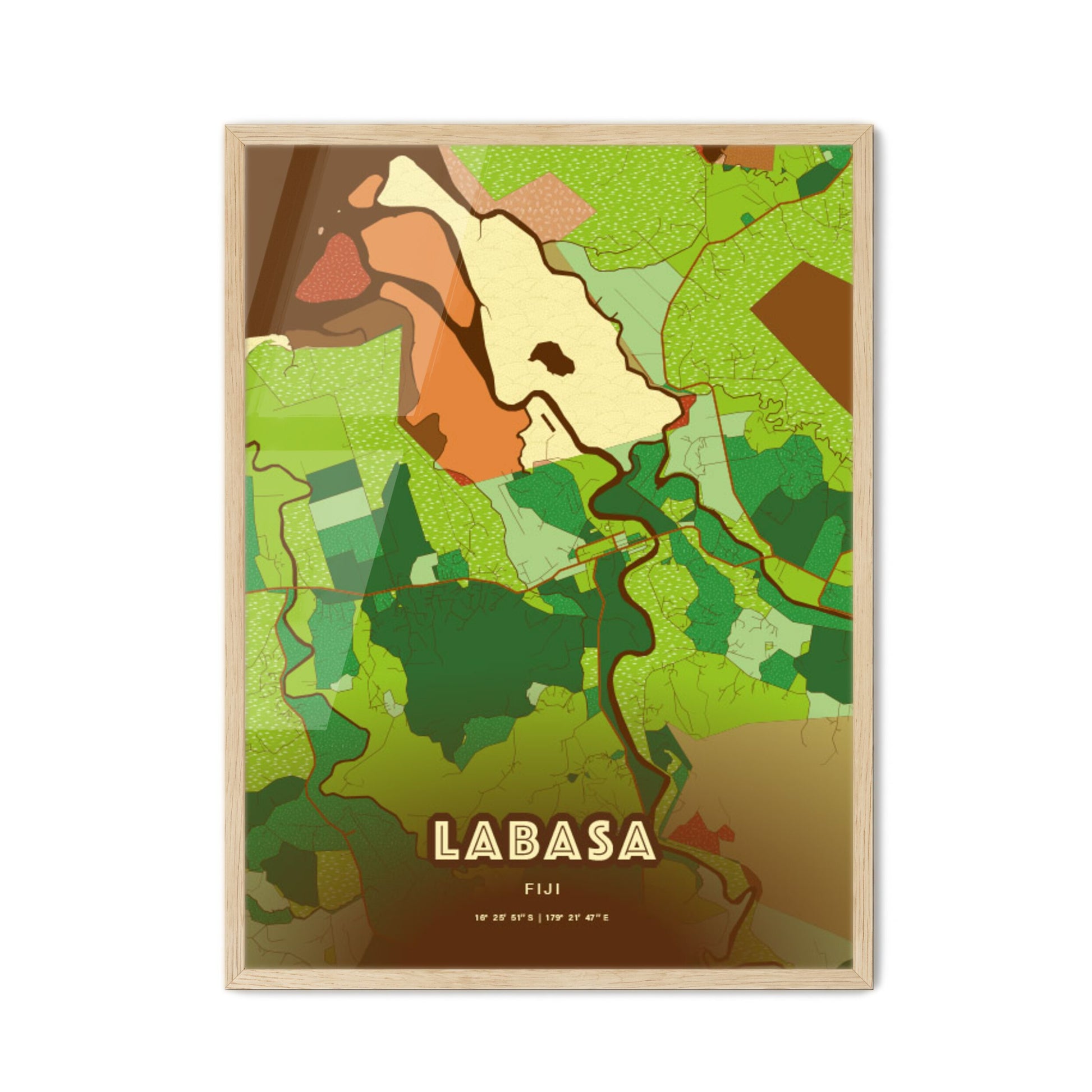 Colorful LABASA FIJI Fine Art Map Farmhouse