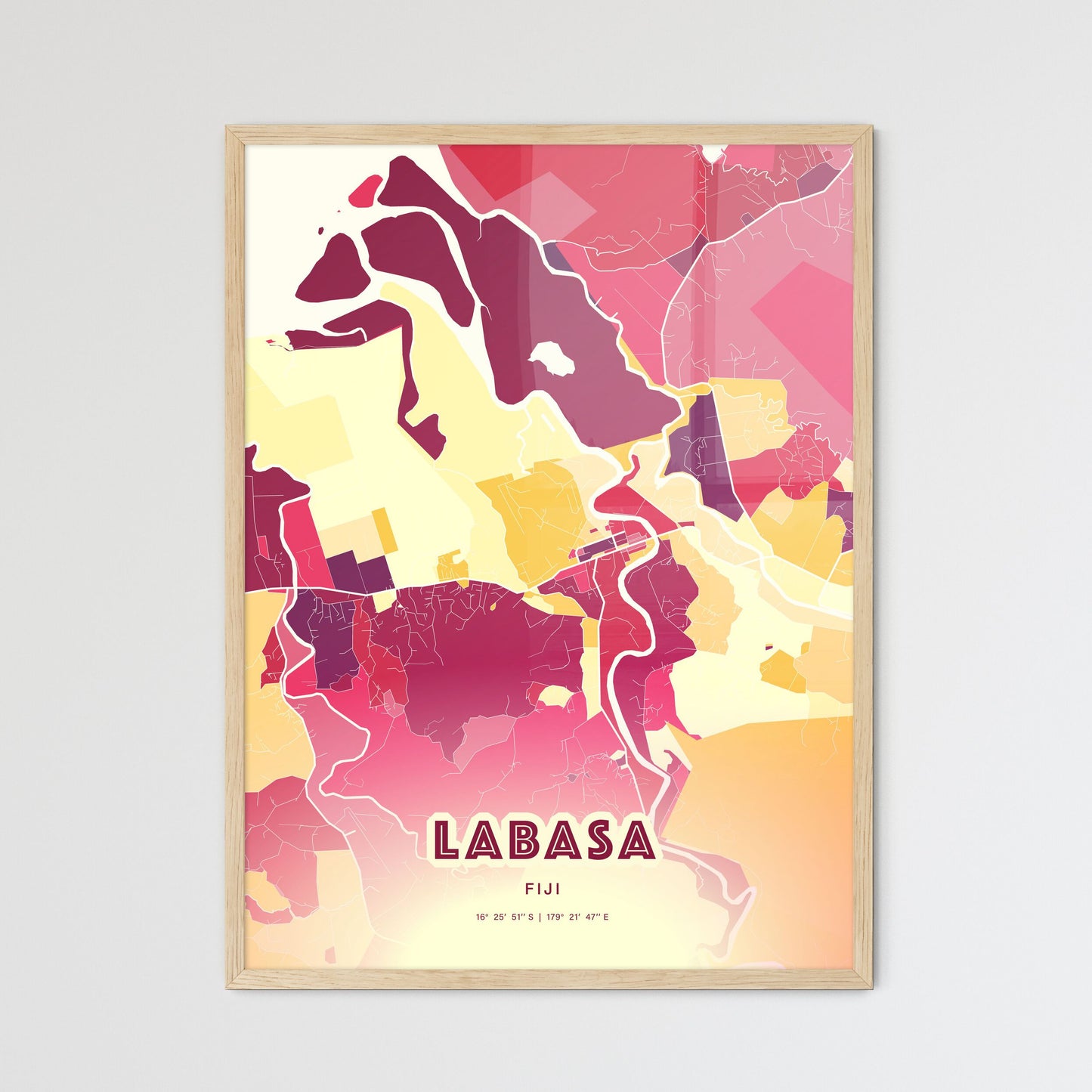 Colorful LABASA FIJI Fine Art Map Hot Red