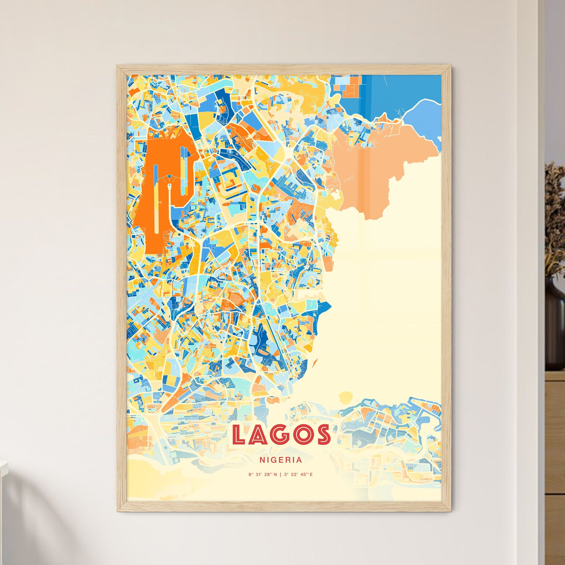 Colorful Lagos Nigeria Fine Art Map Blue Orange