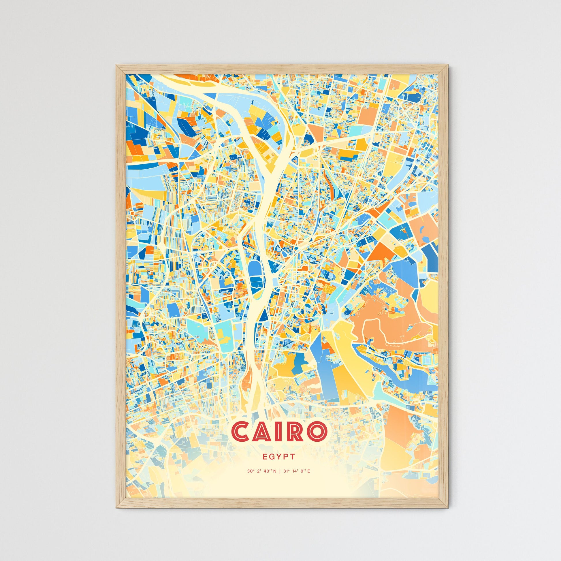 Colorful Cairo Egypt Fine Art Map Blue Orange