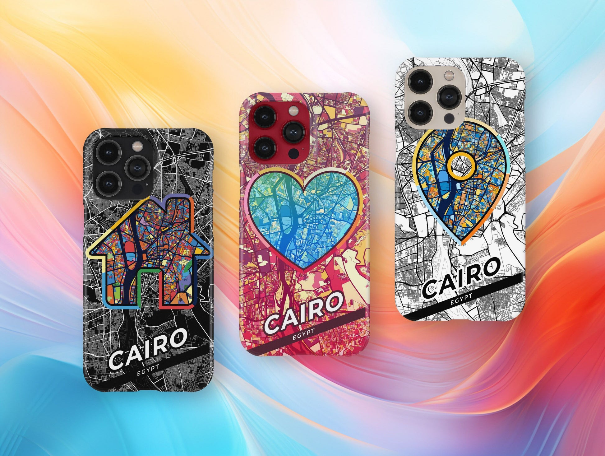 Cairo Egypt slim phone case with colorful icon. Birthday, wedding or housewarming gift. Couple match cases.