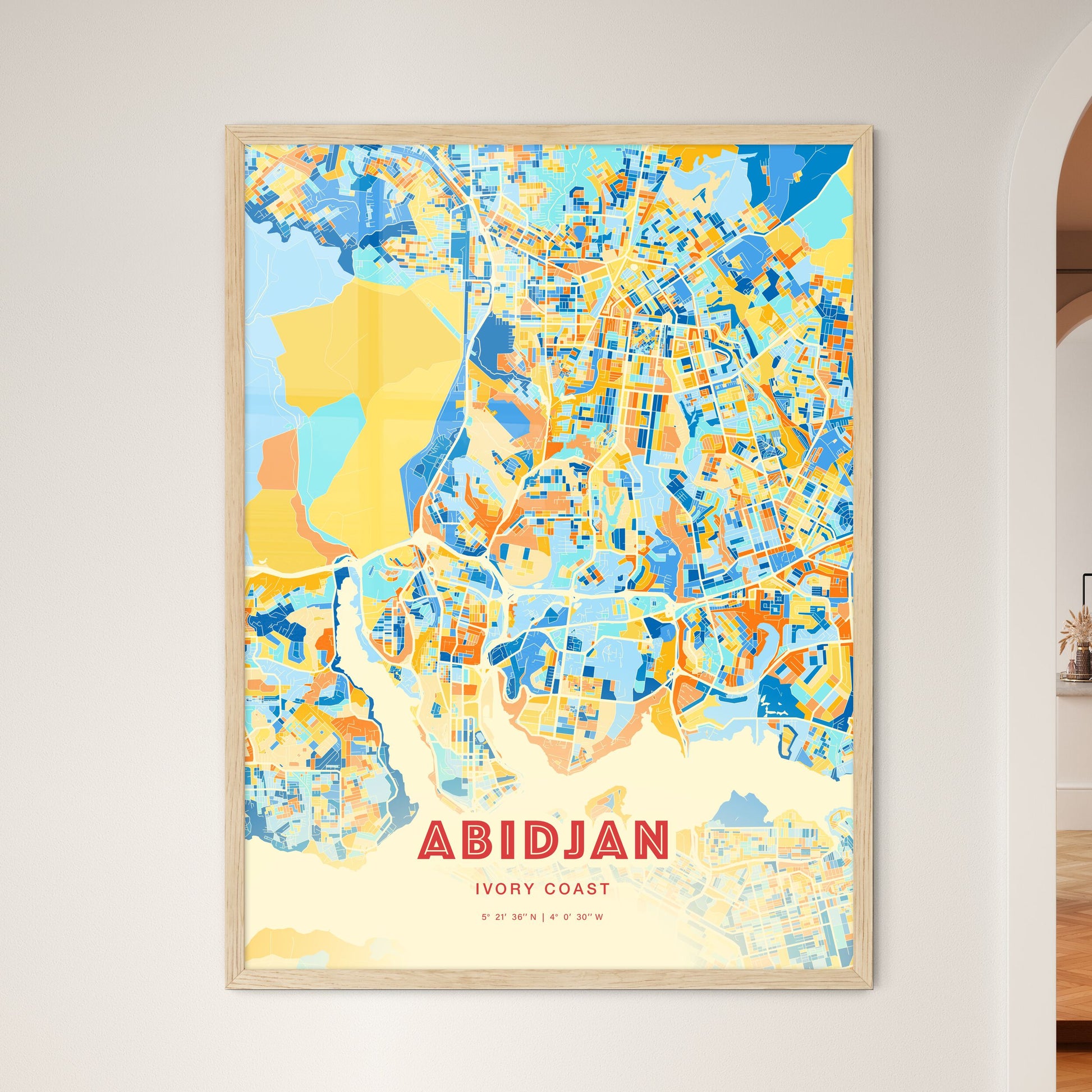 Colorful Abidjan Ivory Coast Fine Art Map Blue Orange