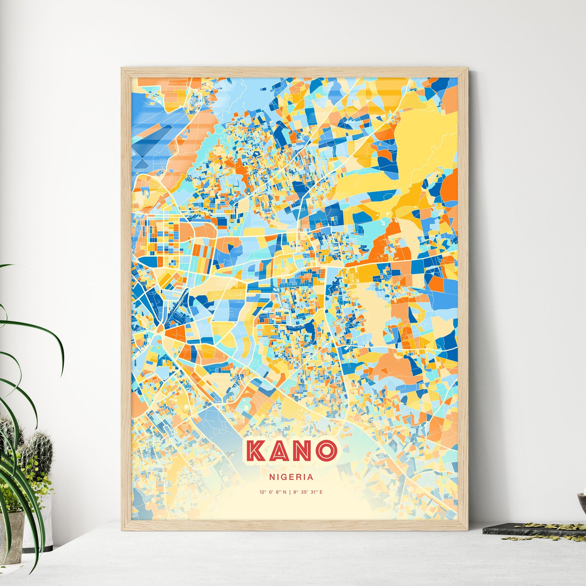 Colorful Kano Nigeria Fine Art Map Blue Orange