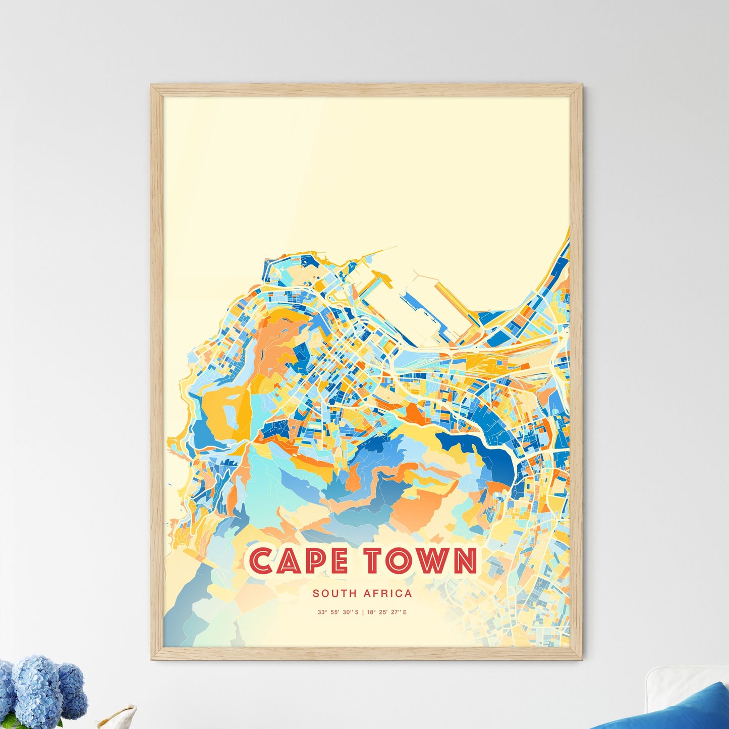 Colorful CAPE TOWN SOUTH AFRICA Fine Art Map Blue Orange