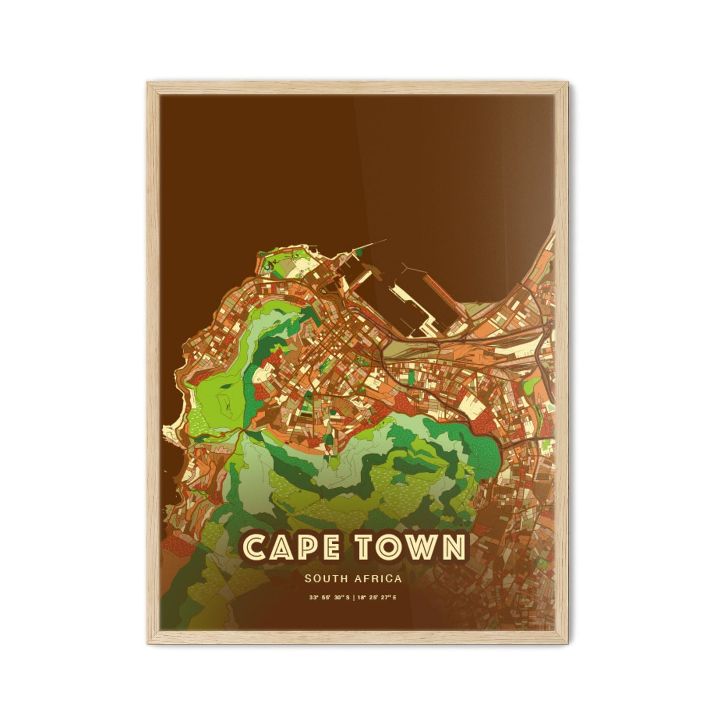 Colorful CAPE TOWN SOUTH AFRICA Fine Art Map Farmhouse