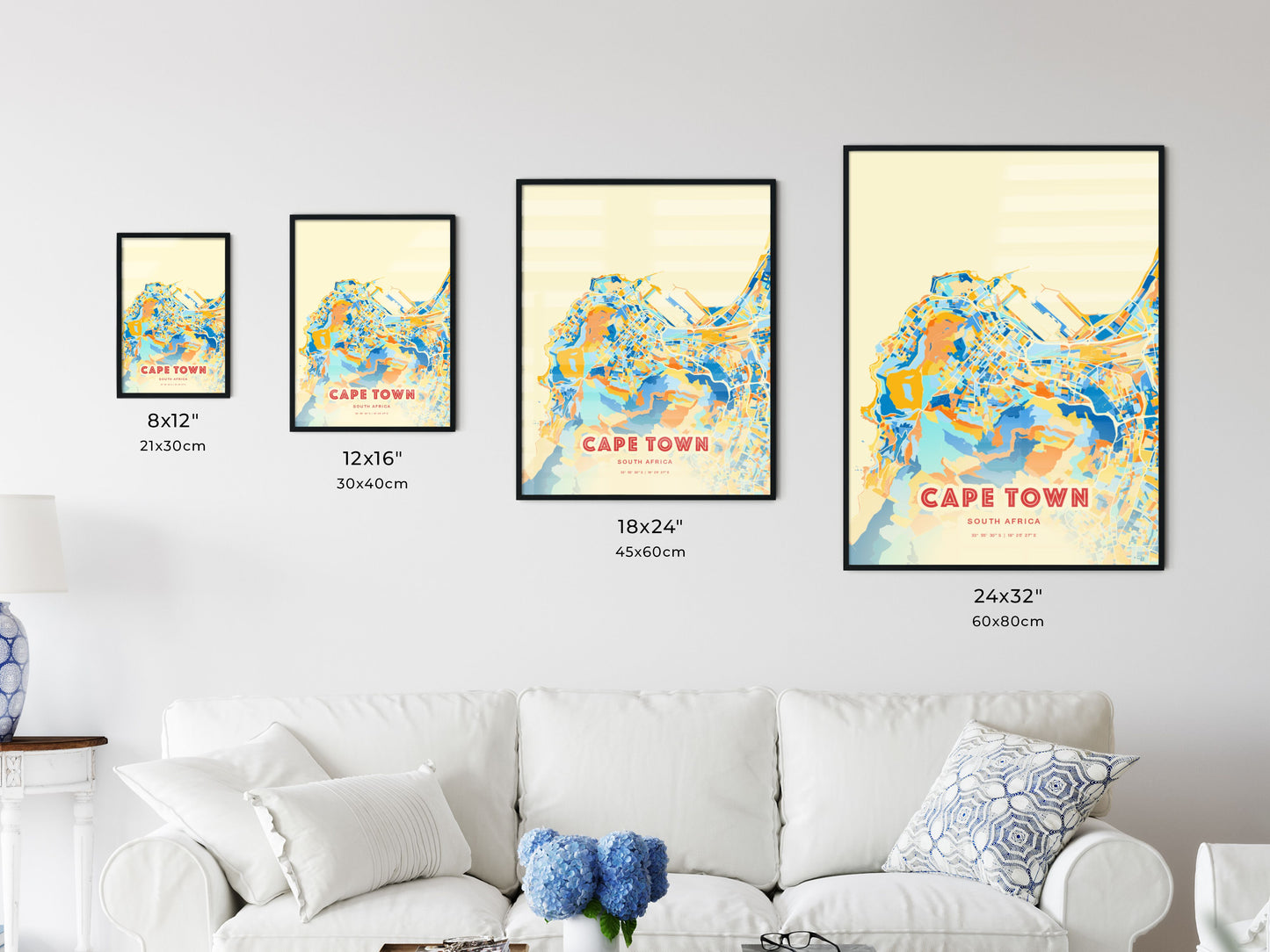 Colorful CAPE TOWN SOUTH AFRICA Fine Art Map Blue Orange