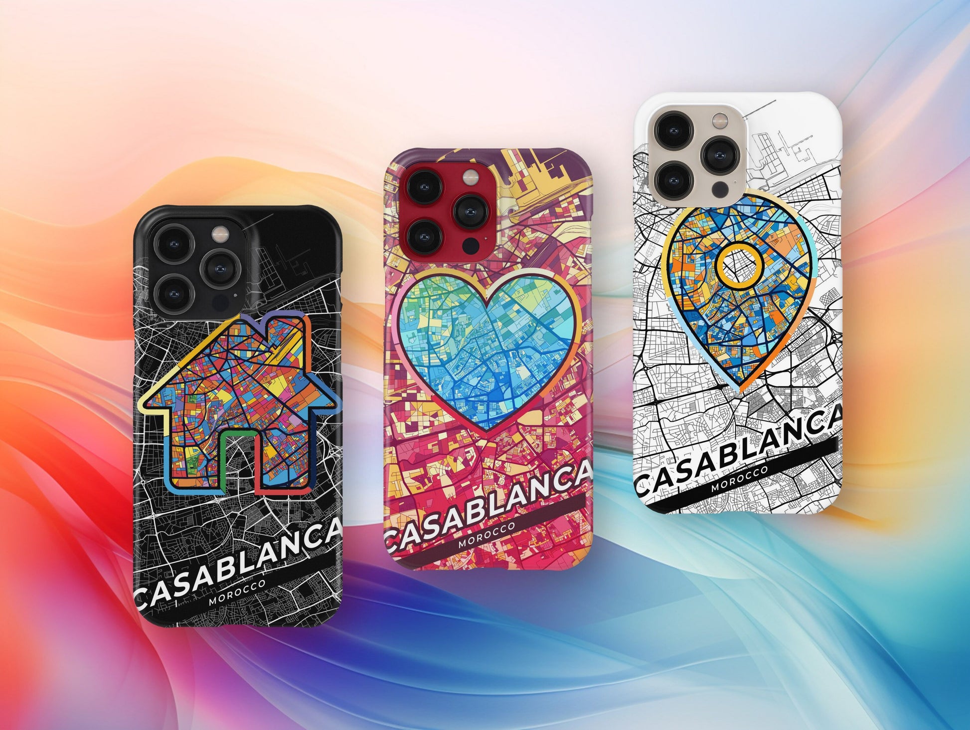 Casablanca Morocco slim phone case with colorful icon. Birthday, wedding or housewarming gift. Couple match cases.