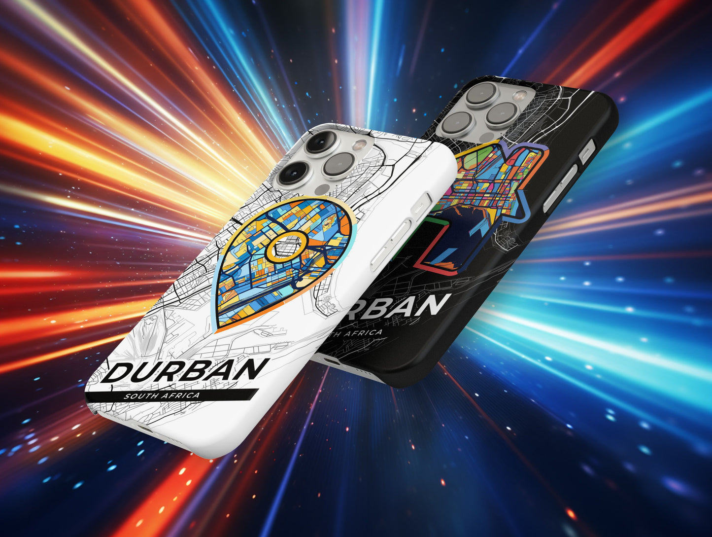 Durban South Africa slim phone case with colorful icon. Birthday, wedding or housewarming gift. Couple match cases.