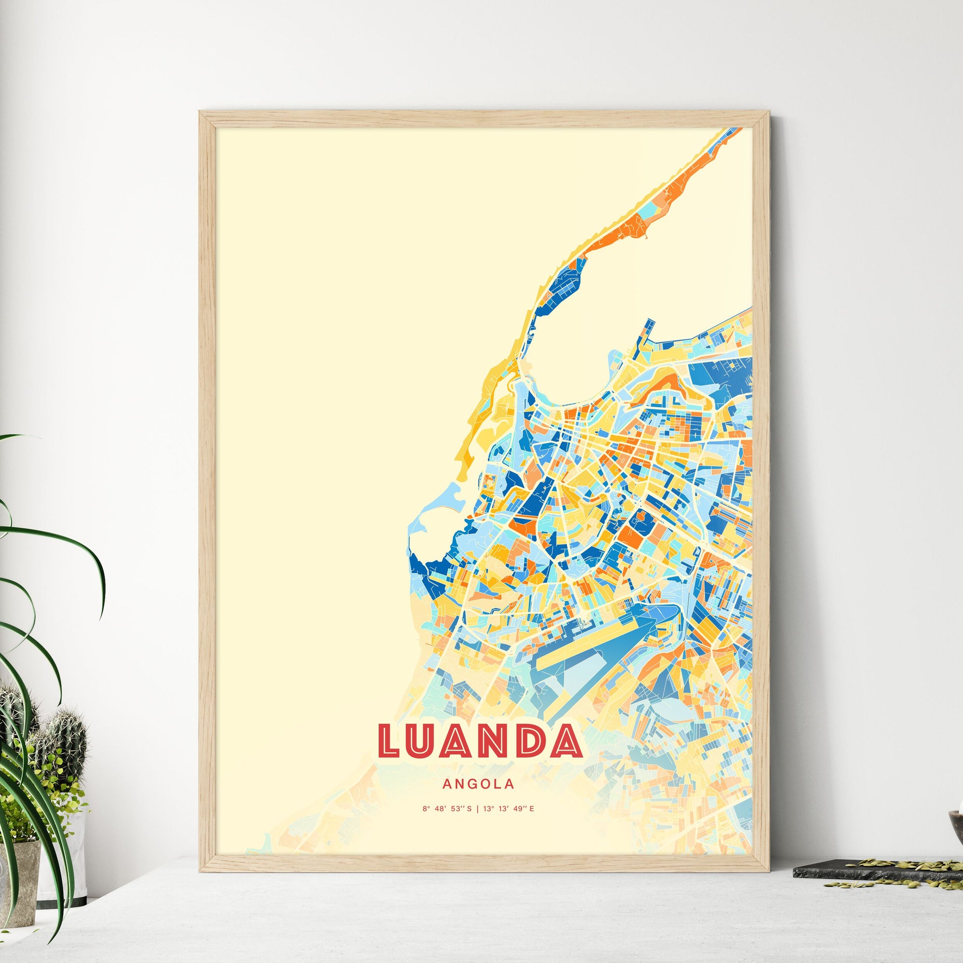 Colorful Luanda Angola Fine Art Map Blue Orange