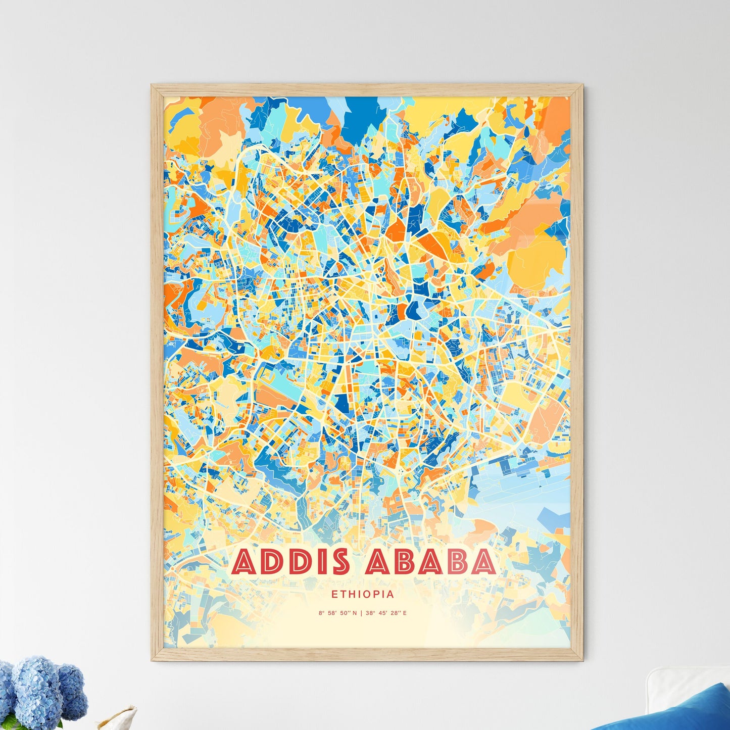 Colorful Addis Ababa Ethiopia Fine Art Map Blue Orange