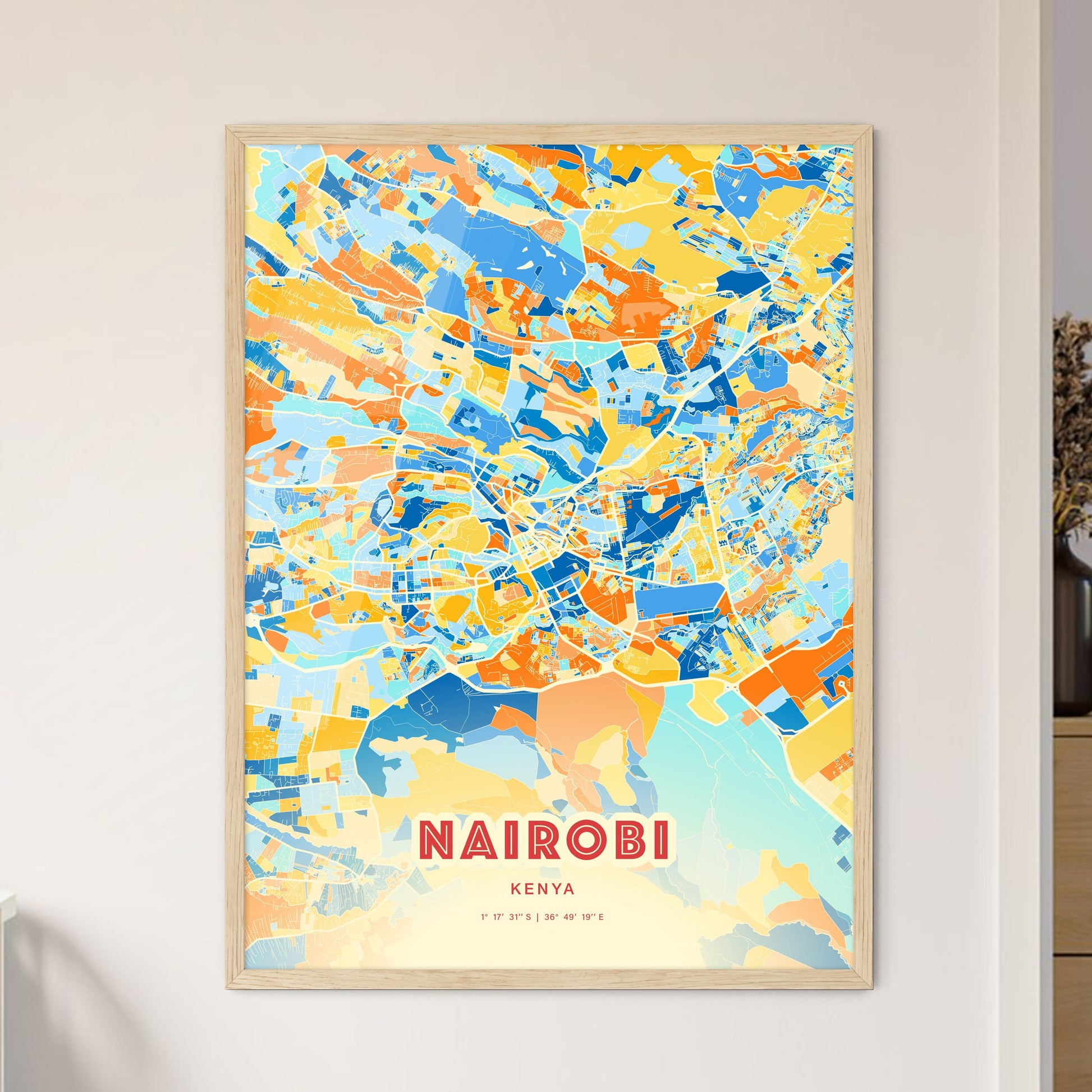 Colorful Nairobi Kenya Fine Art Map Blue Orange