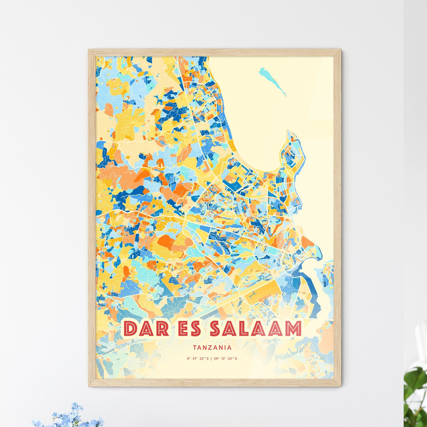 Colorful Dar Es Salaam Tanzania Fine Art Map Blue Orange