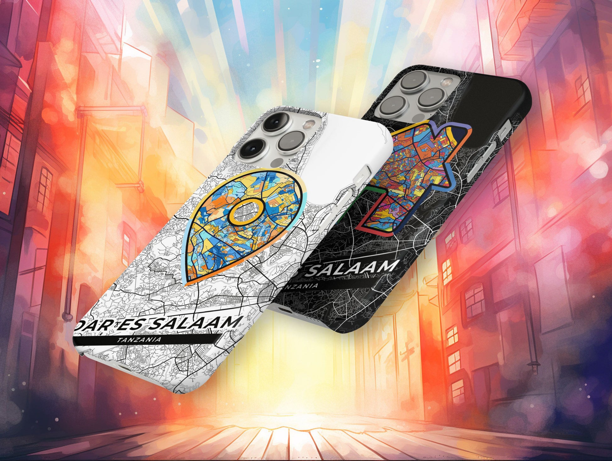 Dar Es Salaam Tanzania slim phone case with colorful icon. Birthday, wedding or housewarming gift. Couple match cases.