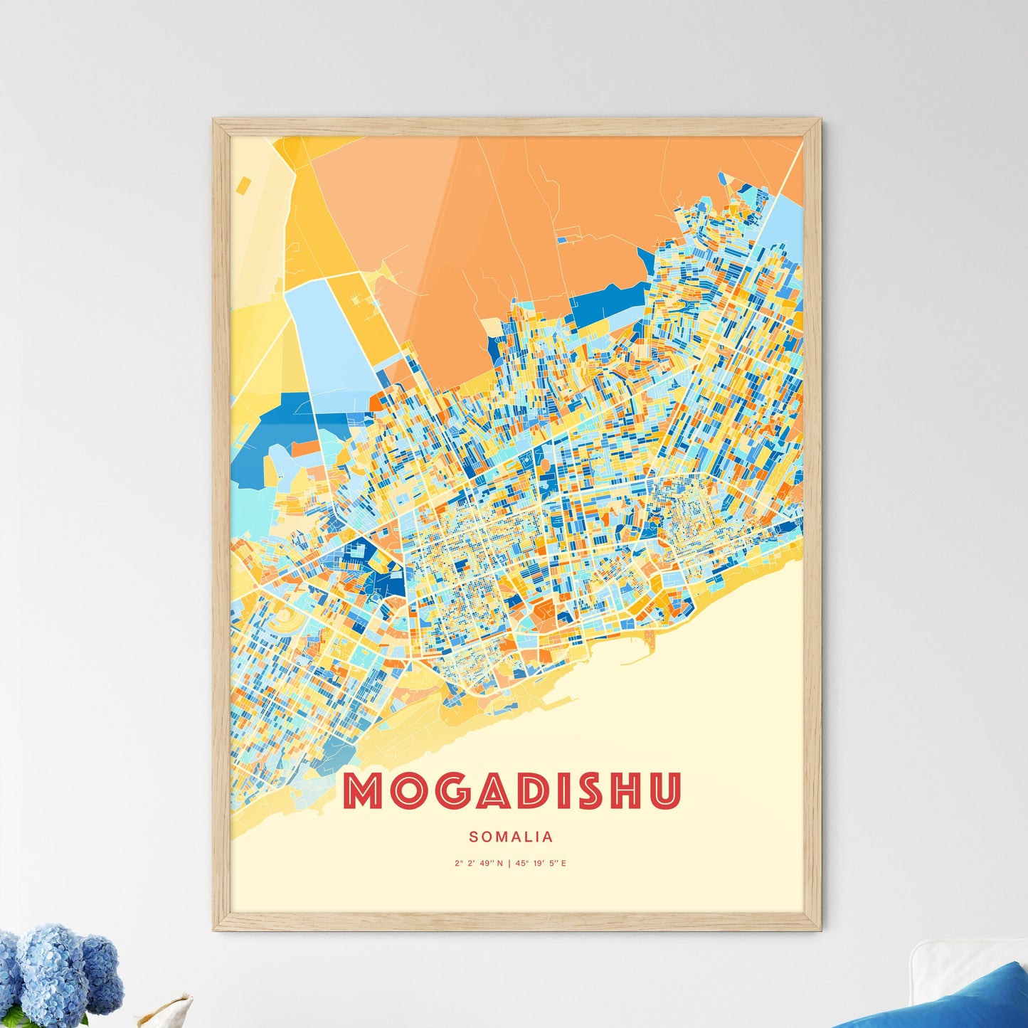 Colorful Mogadishu Somalia Fine Art Map Blue Orange