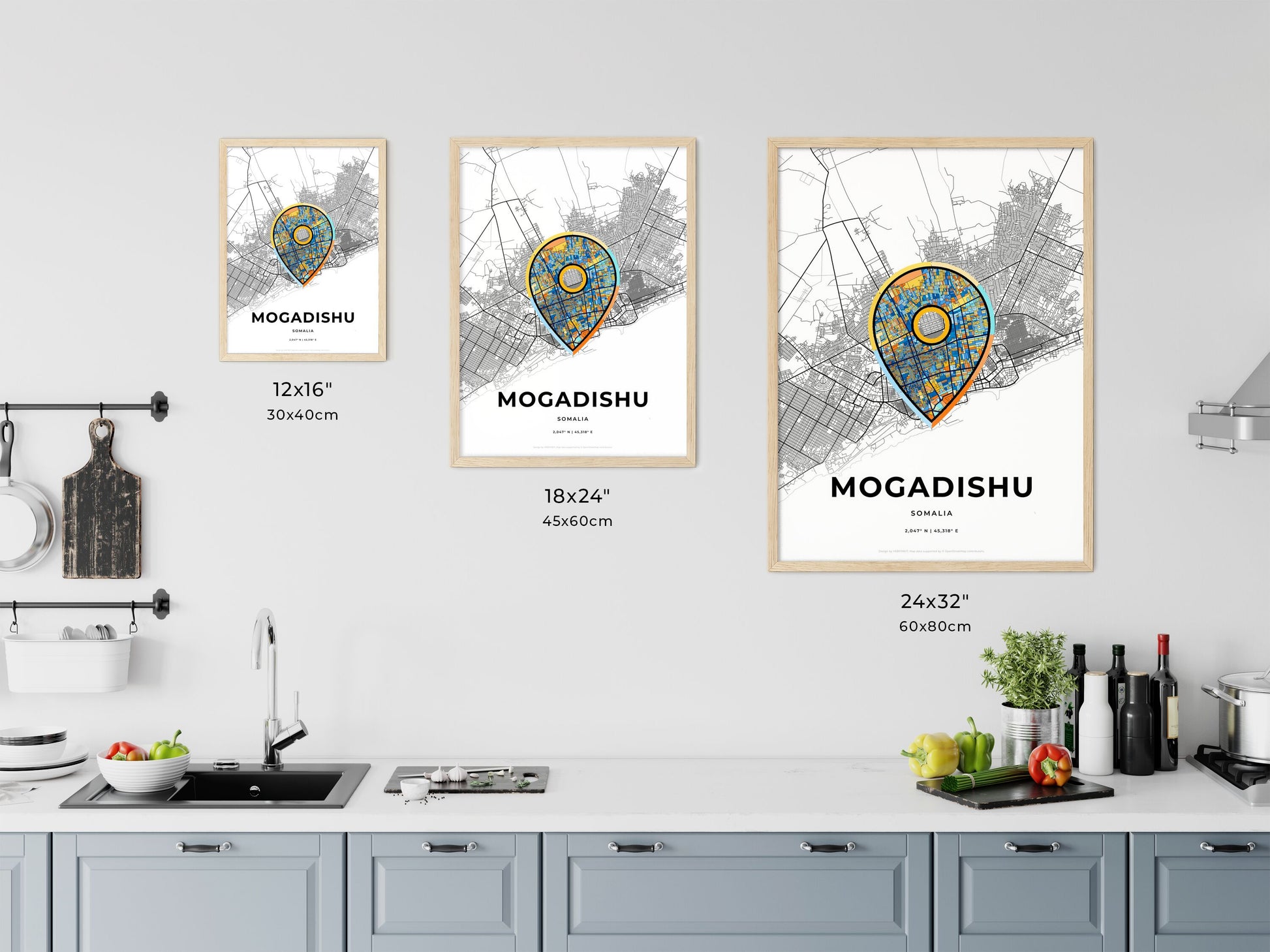 MOGADISHU SOMALIA minimal art map with a colorful icon. Where it all began, Couple map gift.