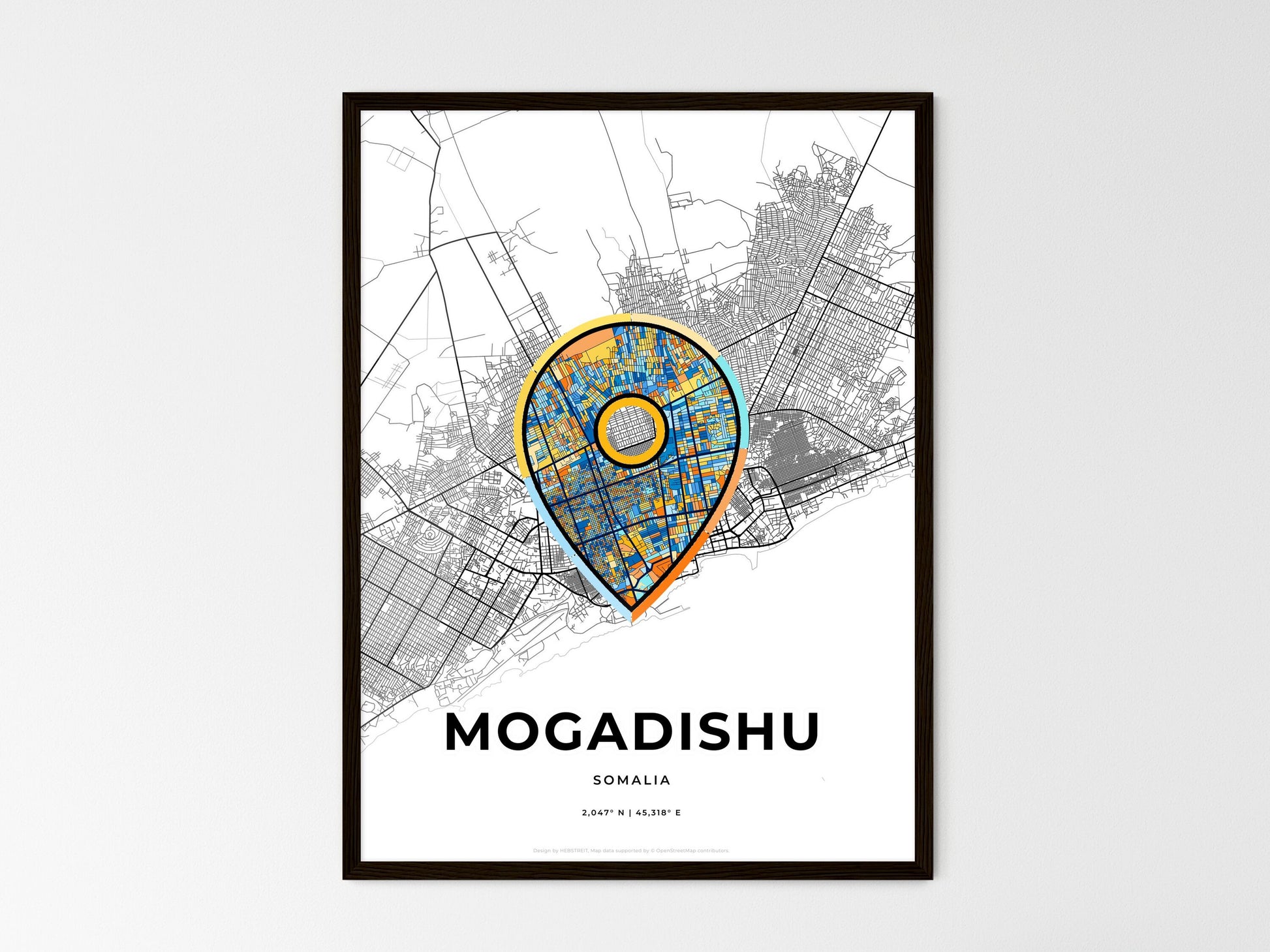 MOGADISHU SOMALIA minimal art map with a colorful icon. Where it all began, Couple map gift. Style 1