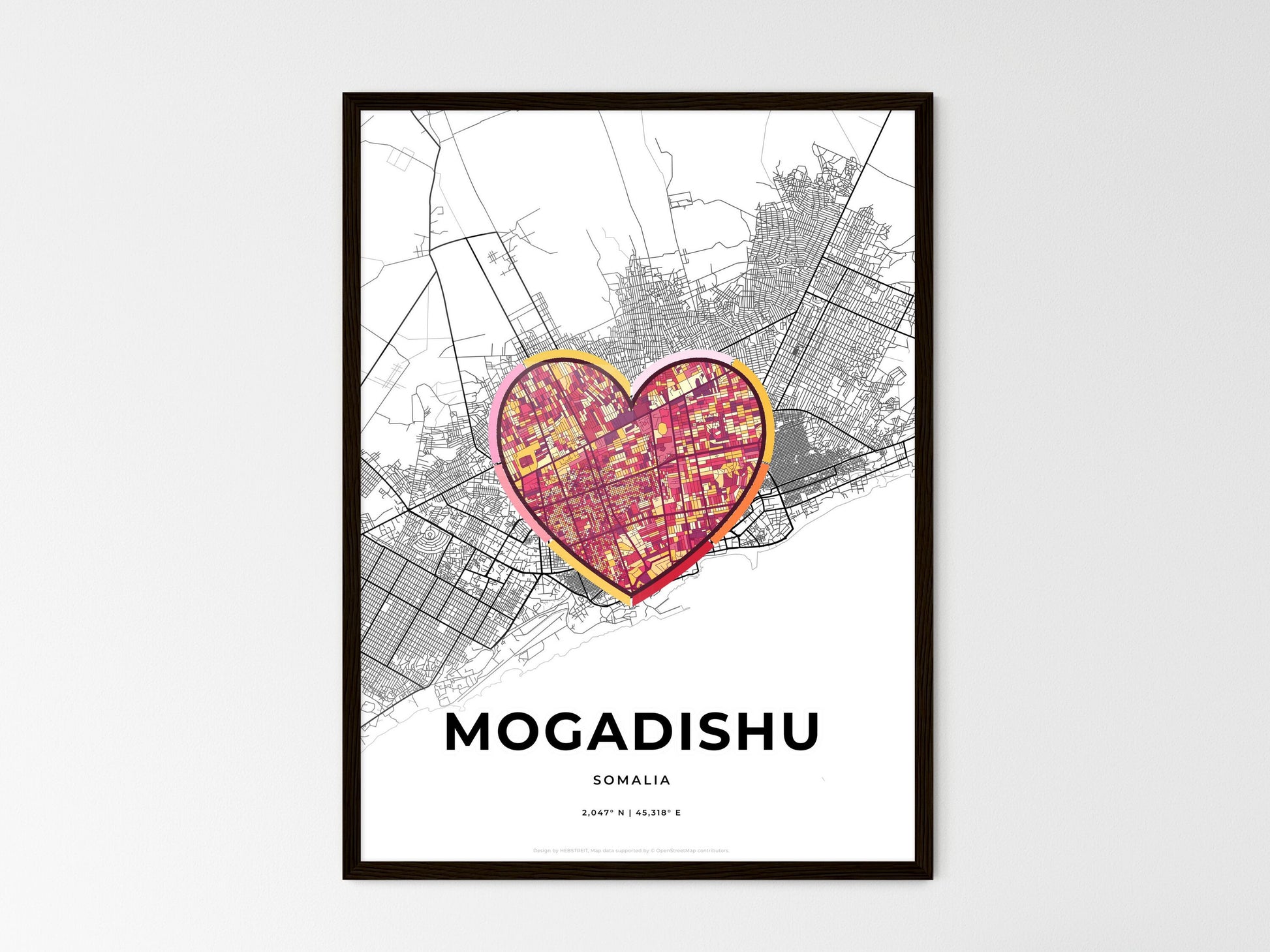 MOGADISHU SOMALIA minimal art map with a colorful icon. Where it all began, Couple map gift. Style 2