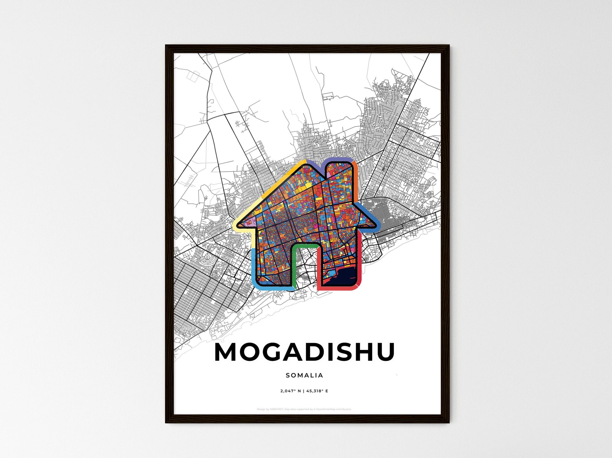 MOGADISHU SOMALIA minimal art map with a colorful icon. Where it all began, Couple map gift. Style 3