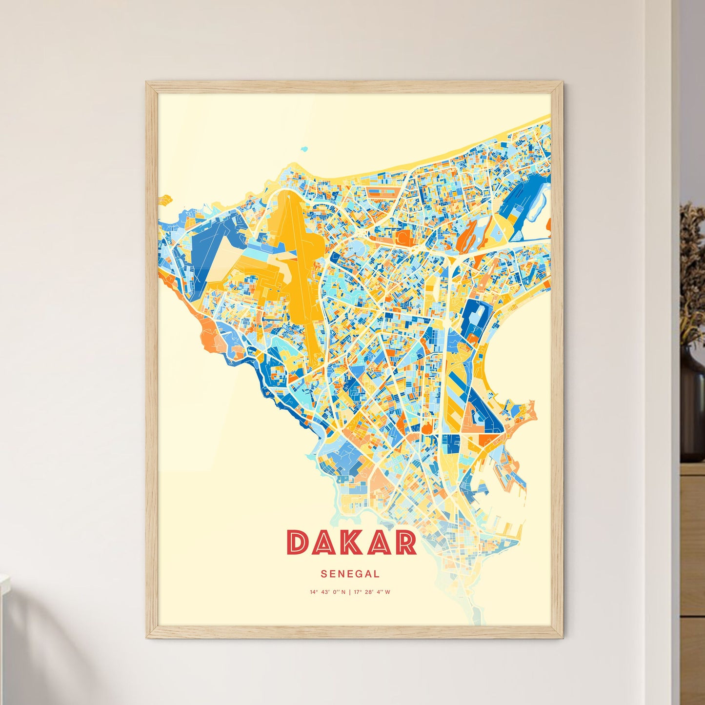 Colorful Dakar Senegal Fine Art Map Blue Orange