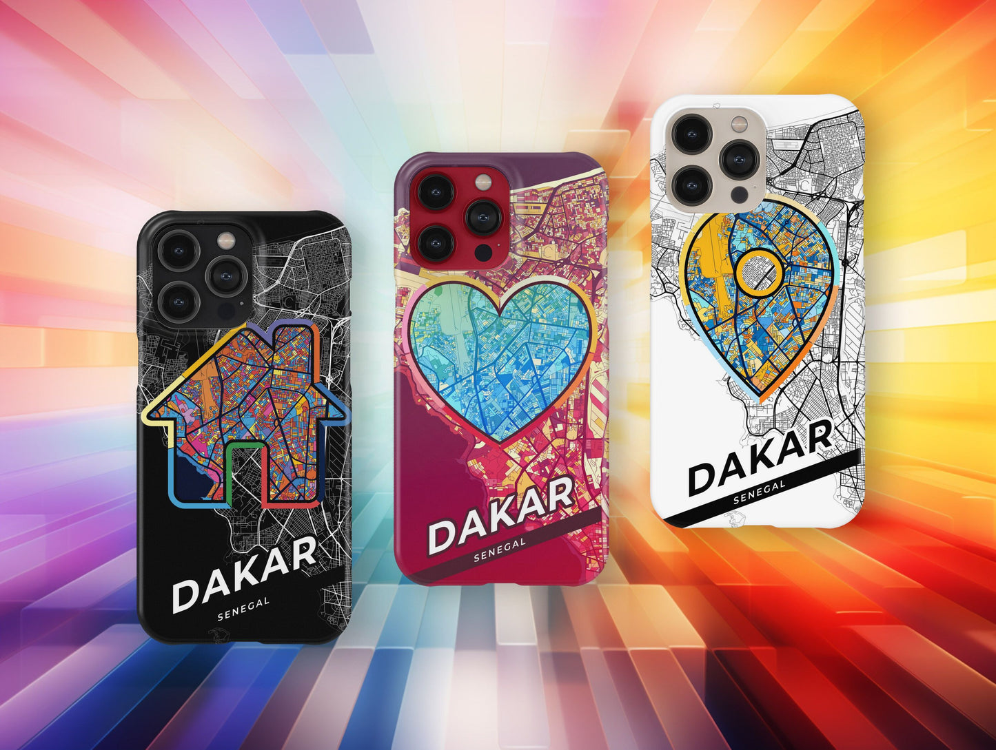 Dakar Senegal slim phone case with colorful icon. Birthday, wedding or housewarming gift. Couple match cases.