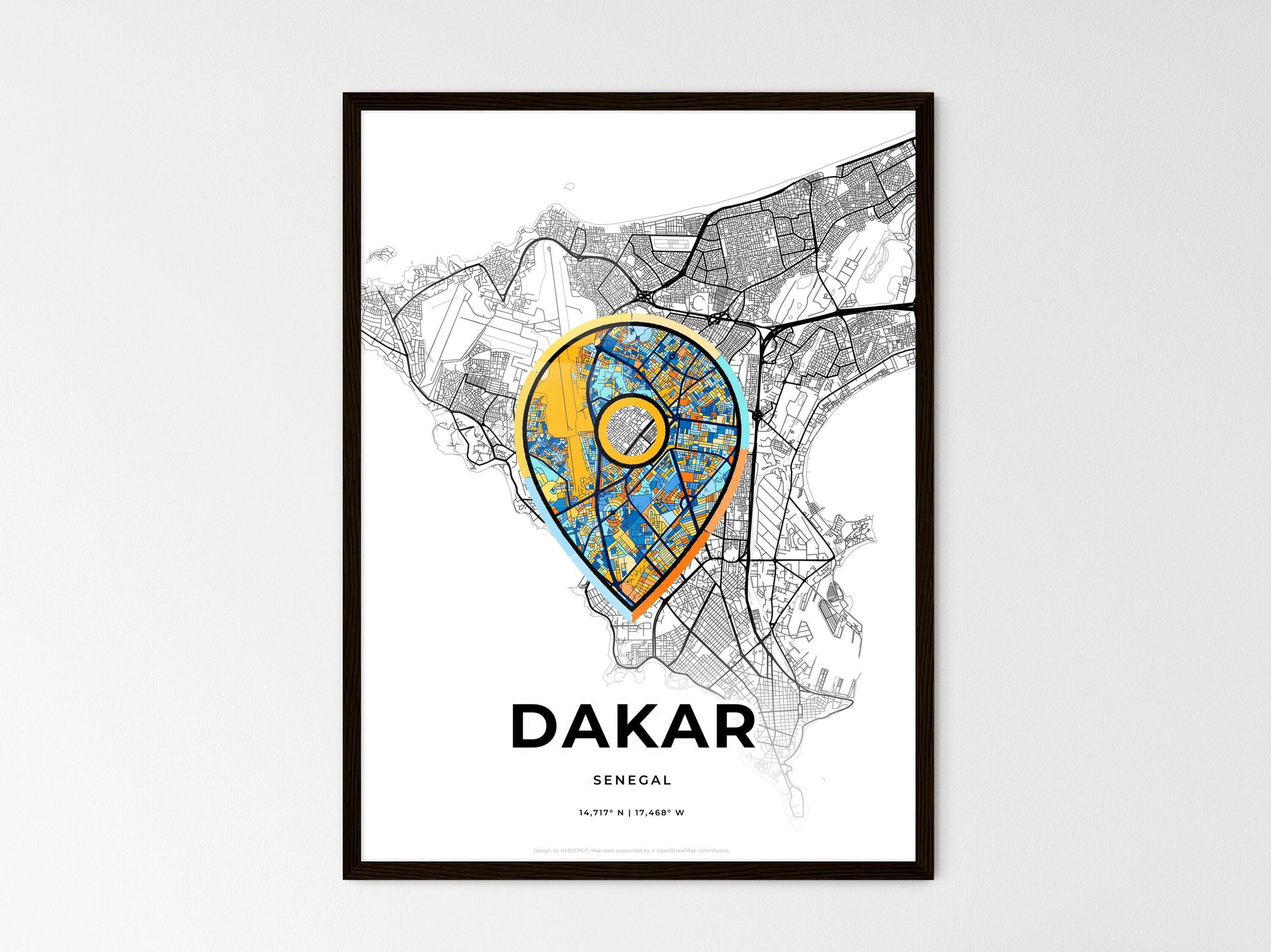 Dakar Senegal wedding art map with pointer icon