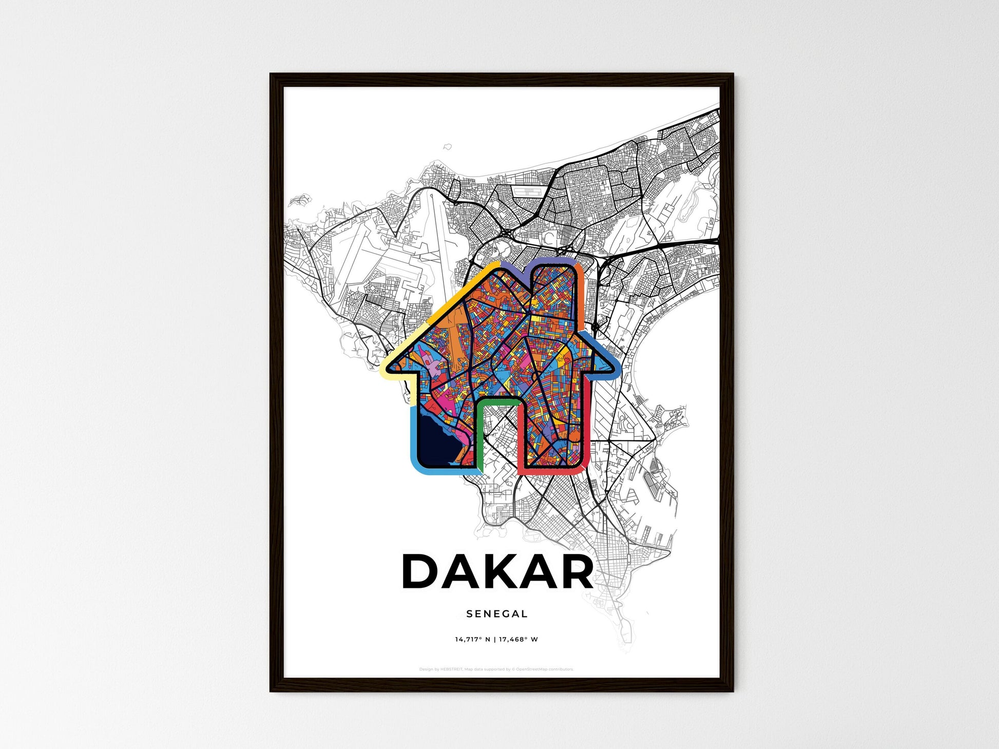 Dakar Senegal wedding art map with home icon