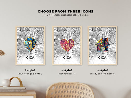 Giza Egypt maps with colorful icons