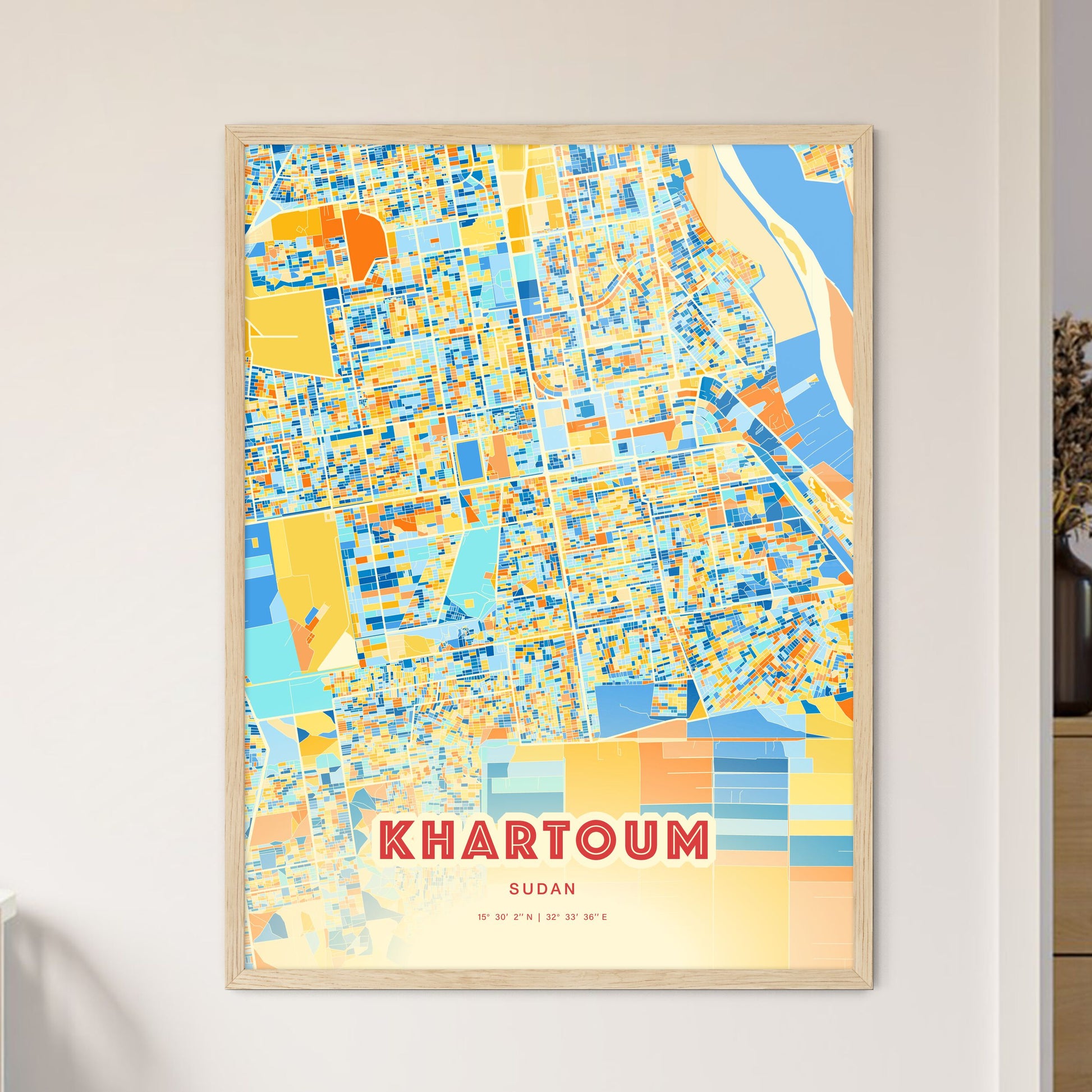 Colorful Khartoum Sudan Fine Art Map Blue Orange