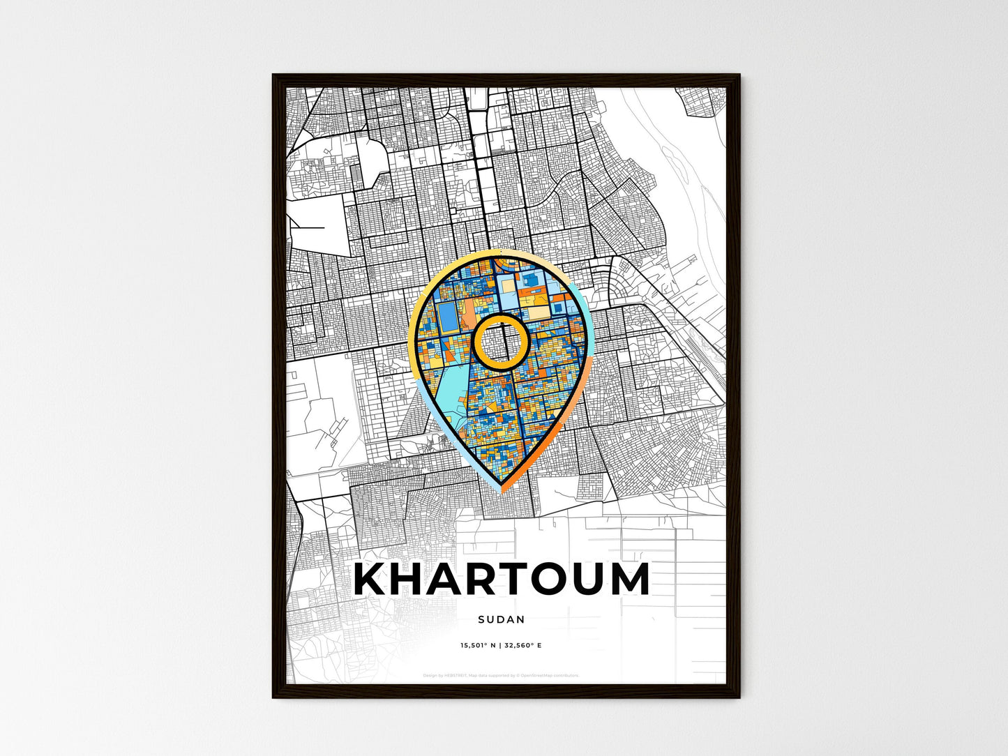 Khartoum Sudan wedding art map with pointer icon