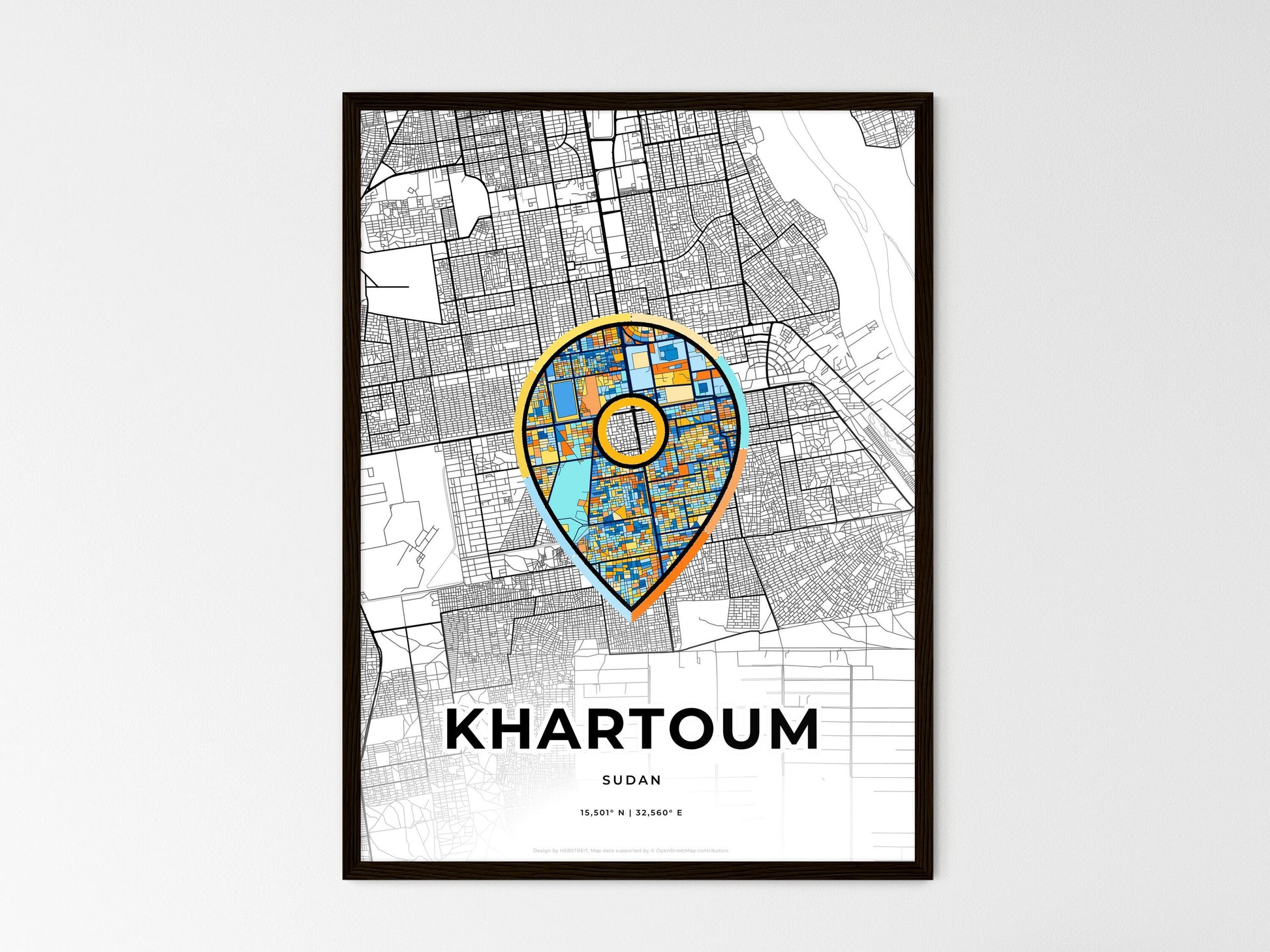 Khartoum Sudan wedding art map with pointer icon
