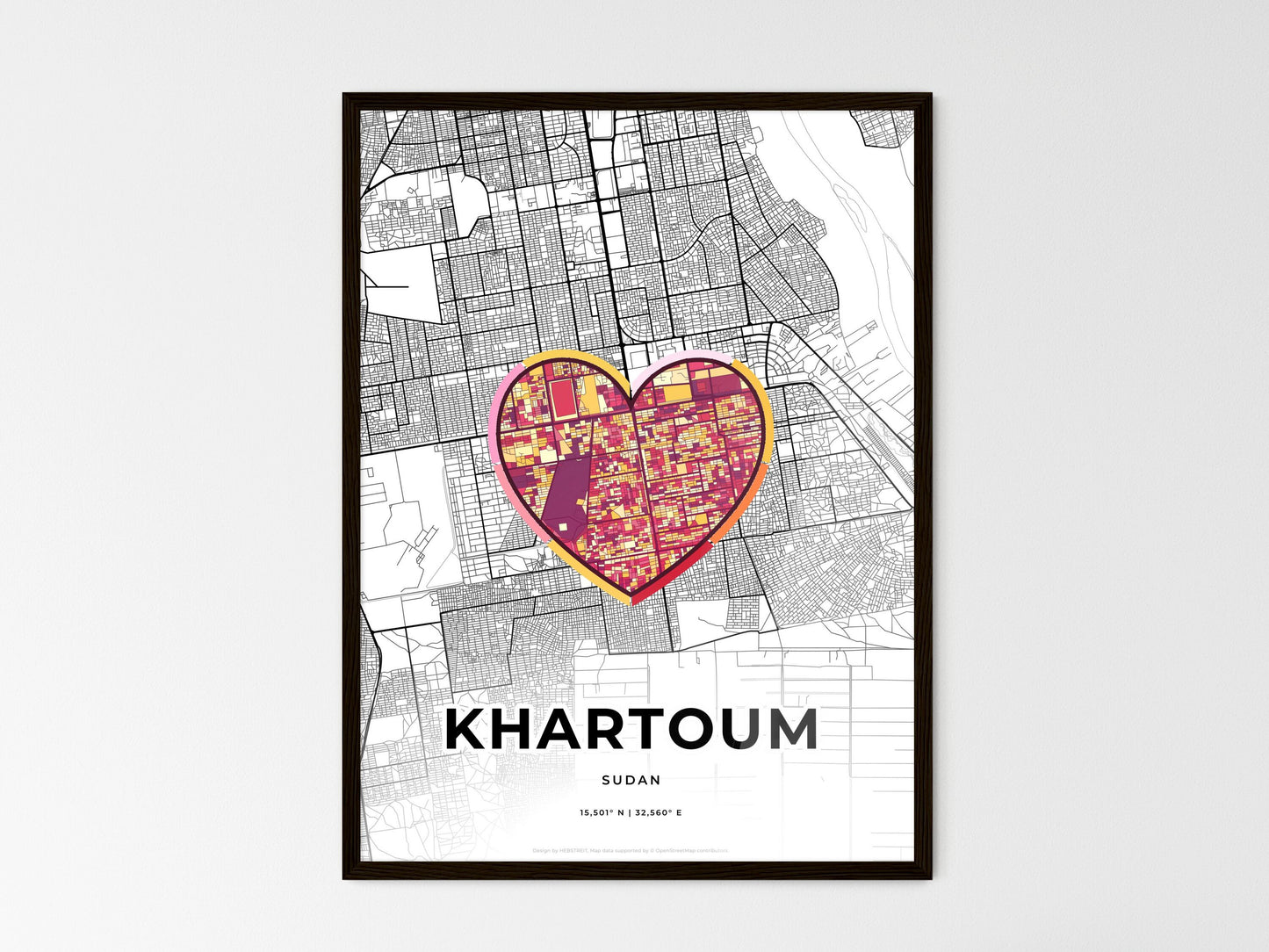 Khartoum Sudan wedding art map with heart icon