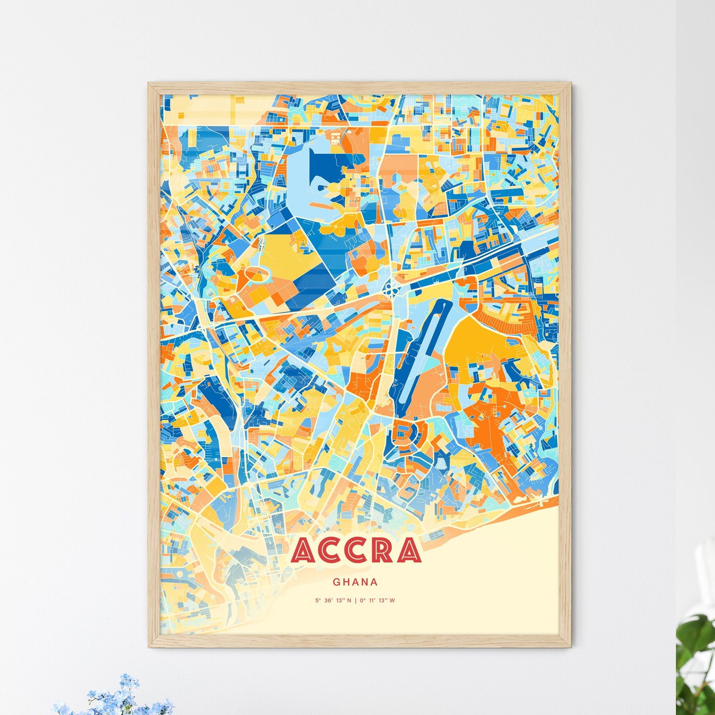 Colorful Accra Ghana Fine Art Map Blue Orange