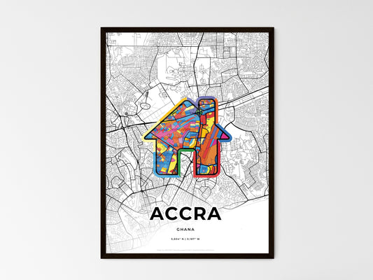 Accra Ghana wedding art map with home icon
