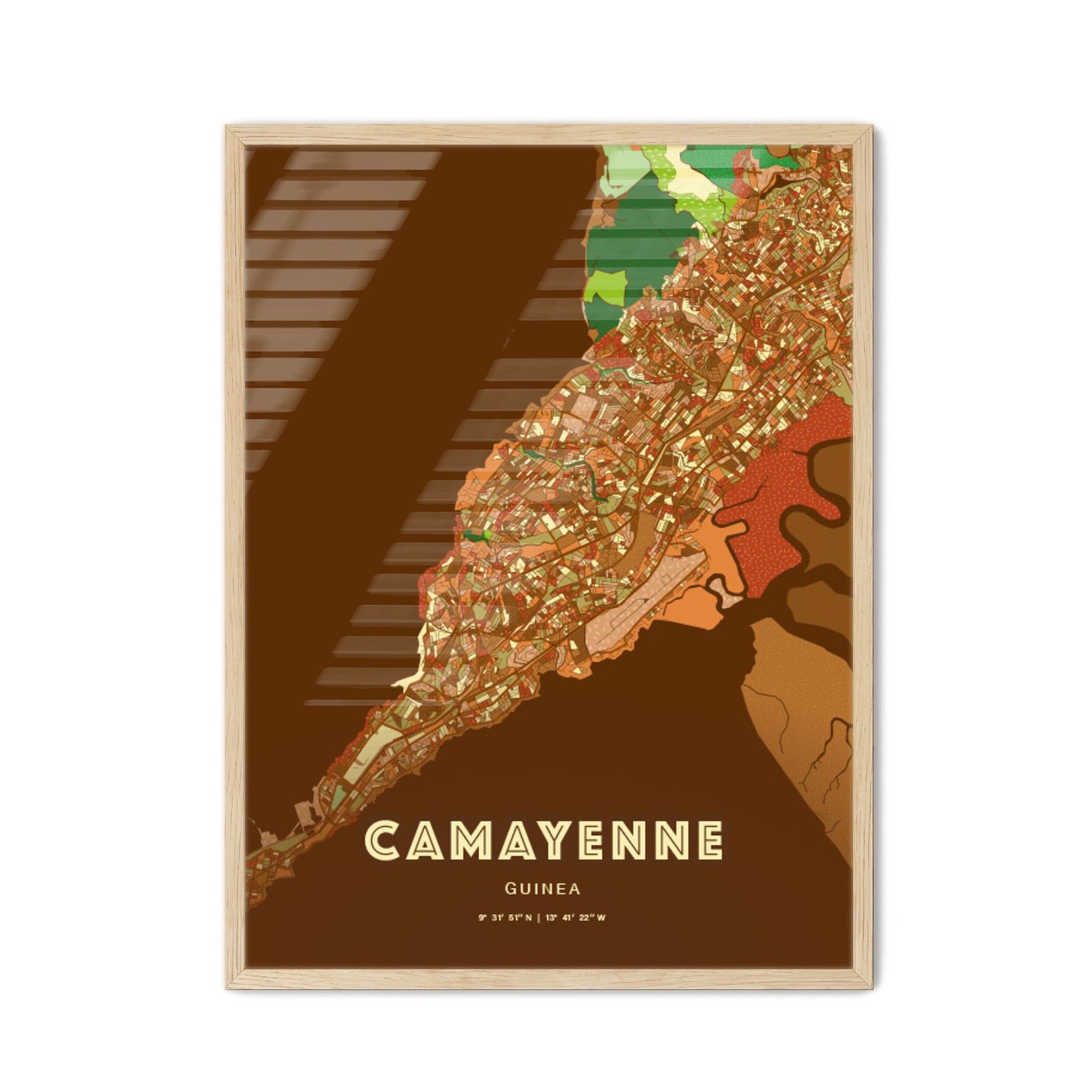 Colorful CAMAYENNE GUINEA Fine Art Map Farmhouse