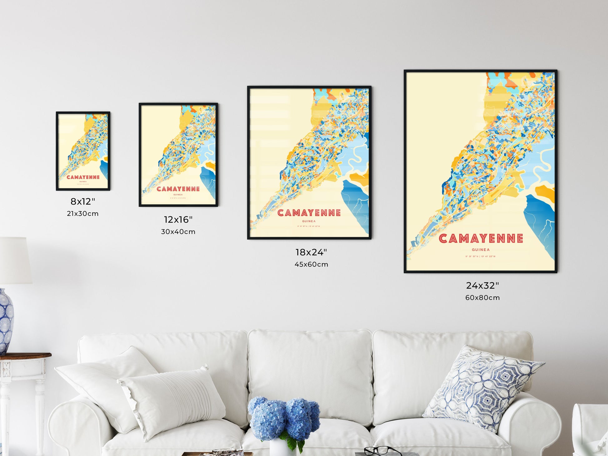 Colorful CAMAYENNE GUINEA Fine Art Map