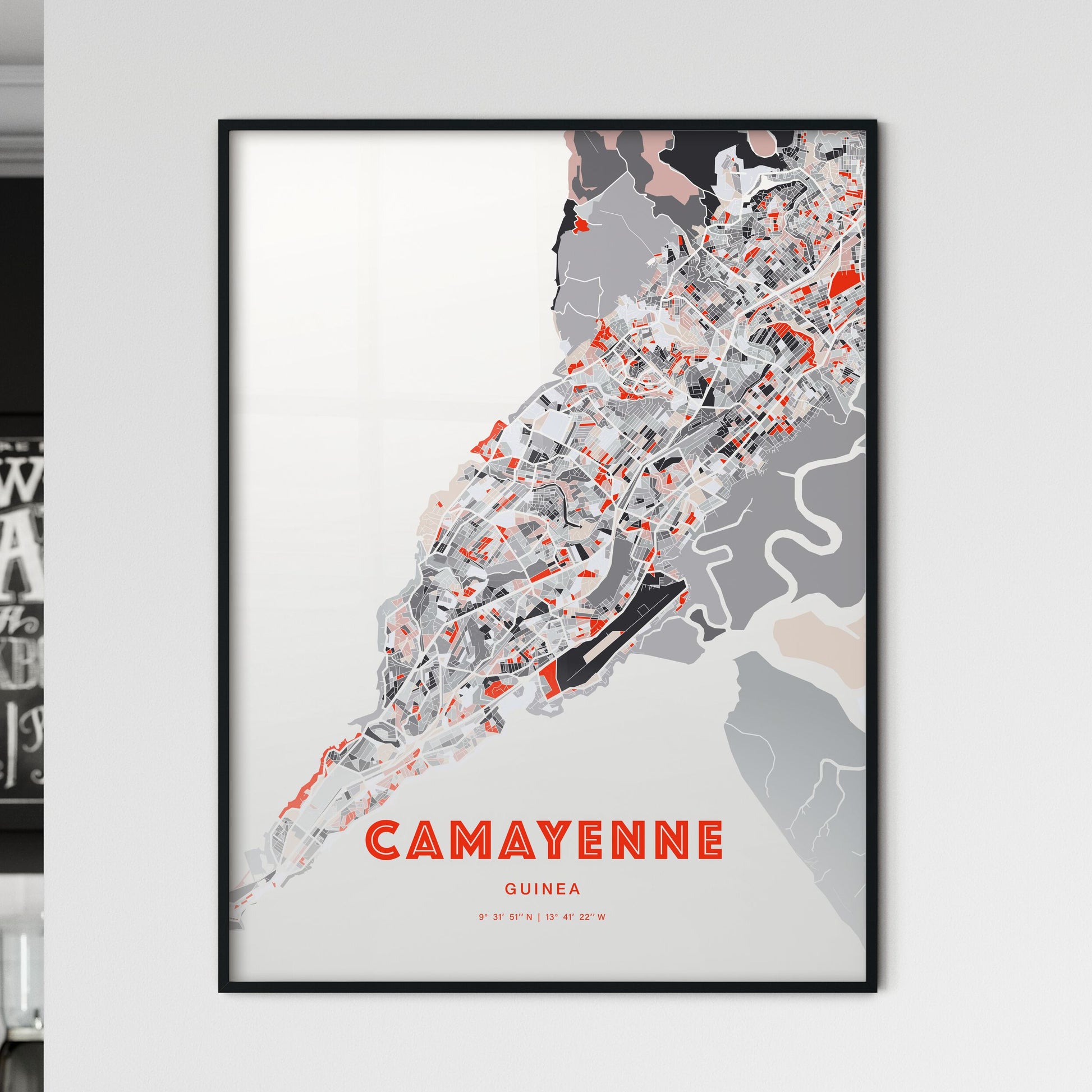 Colorful CAMAYENNE GUINEA Fine Art Map Modern