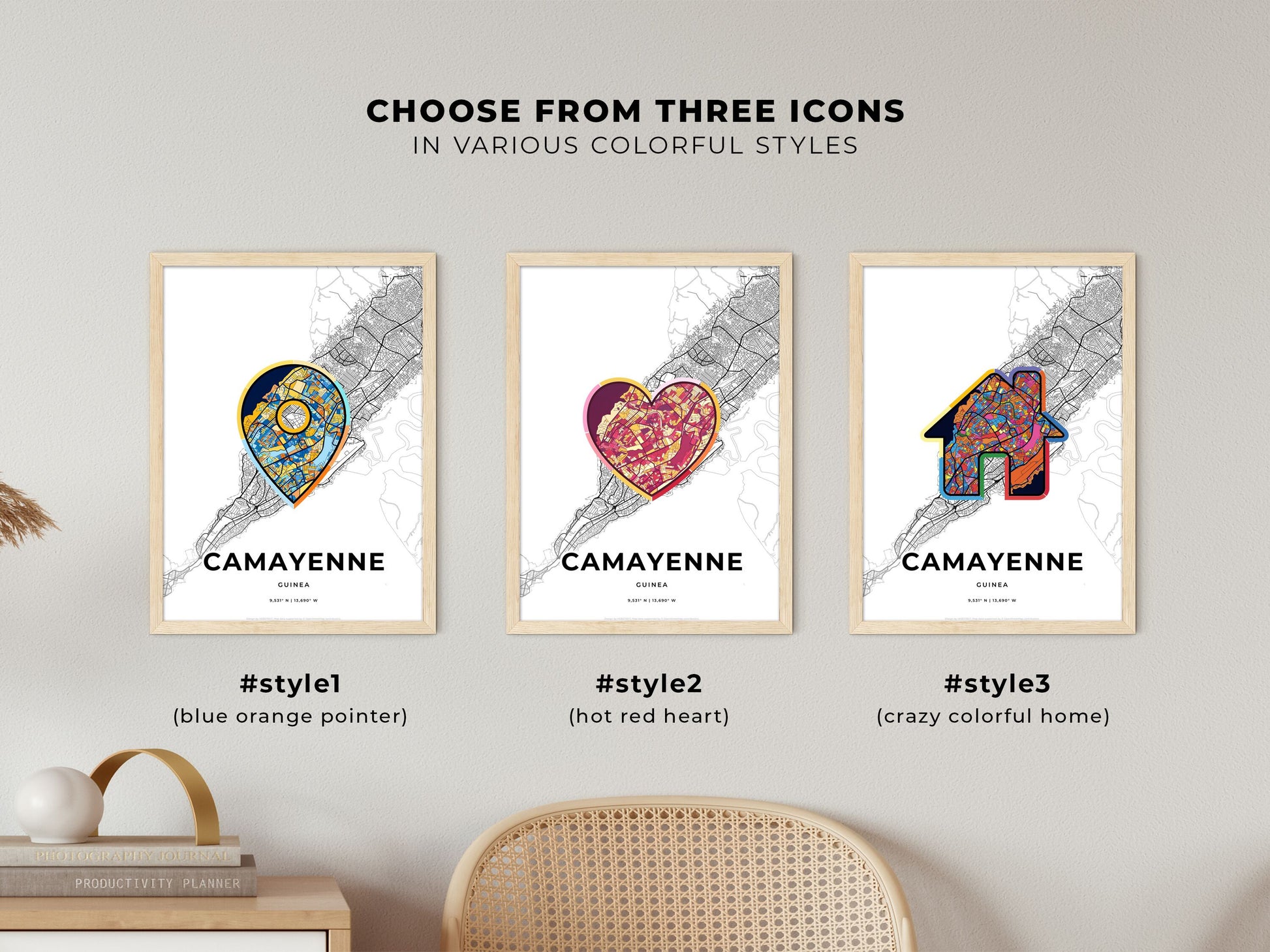 Camayenne Guinea maps with colorful icons