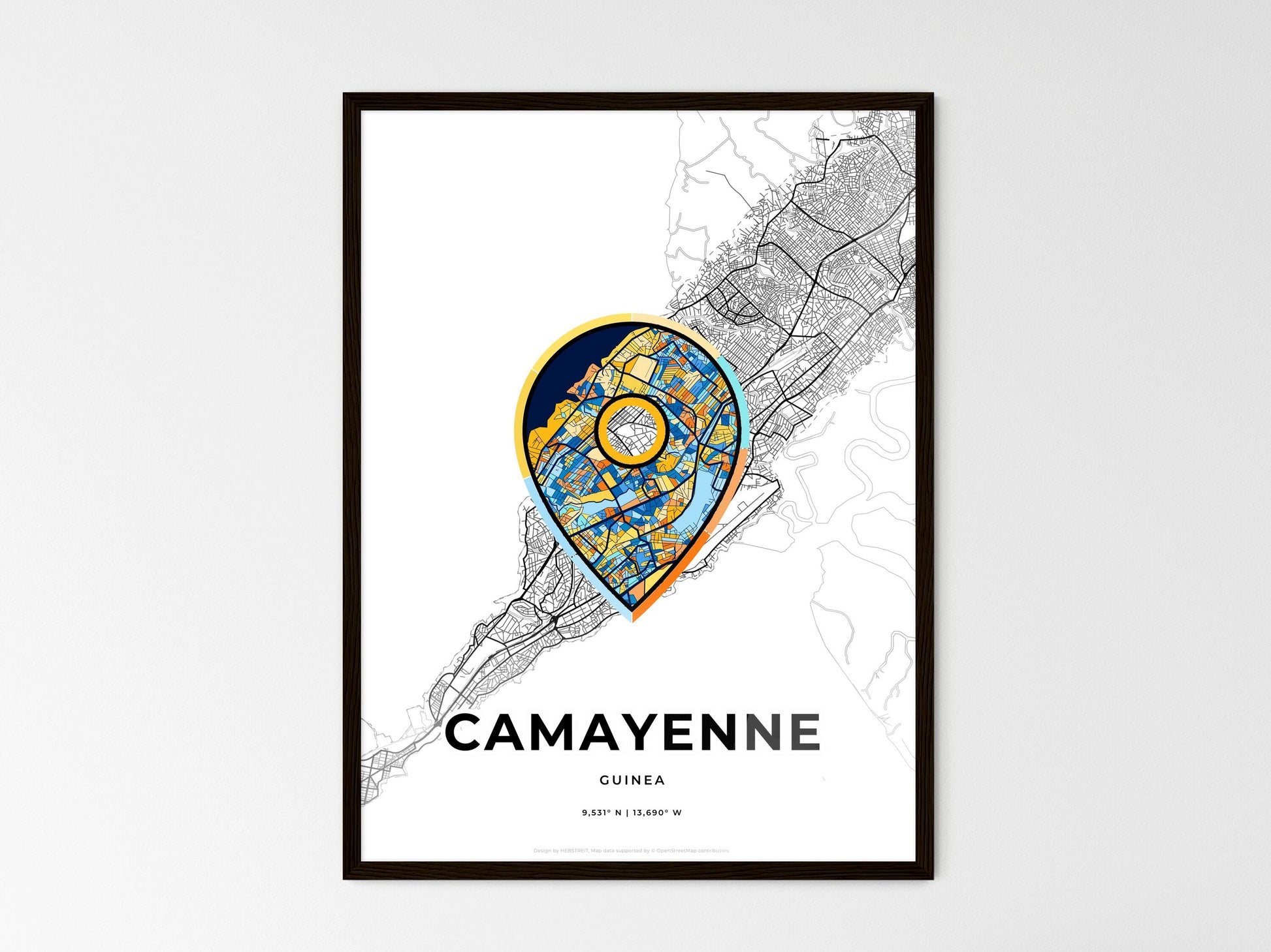 Camayenne Guinea wedding art map with pointer icon