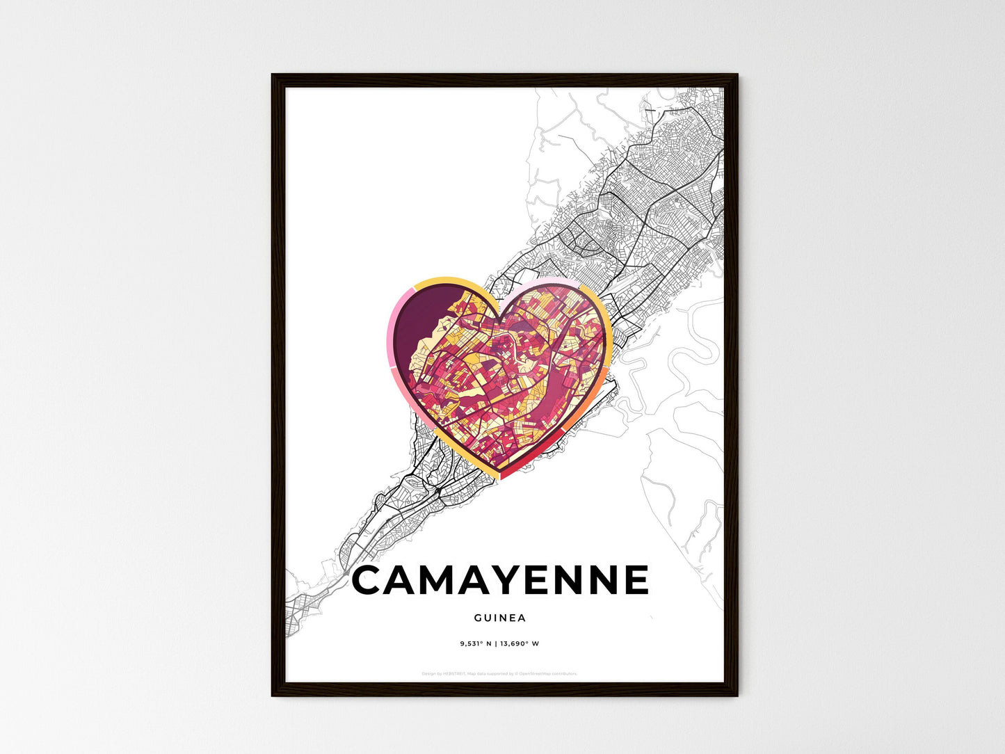Camayenne Guinea wedding art map with heart icon