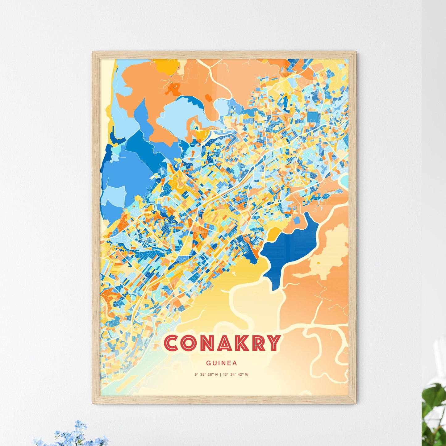 Colorful Conakry Guinea Fine Art Map Blue Orange