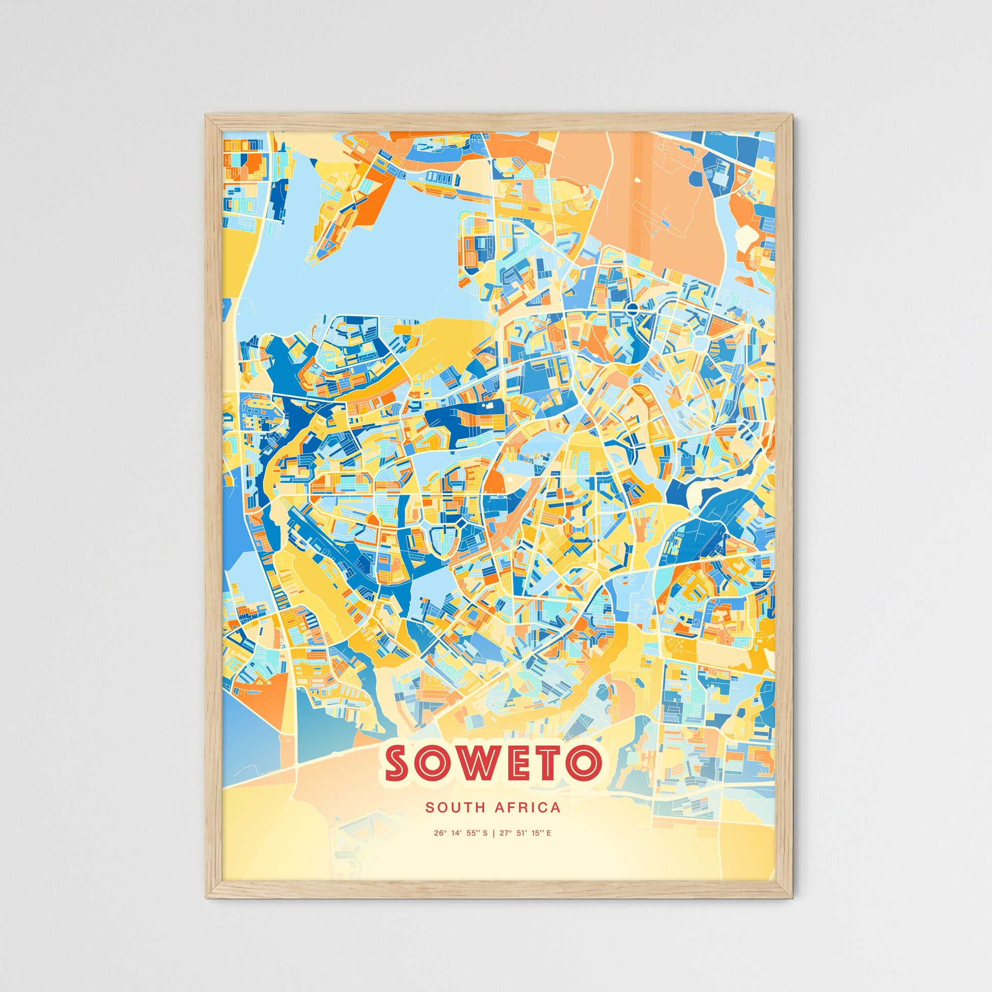 Colorful Soweto South Africa Fine Art Map Blue Orange