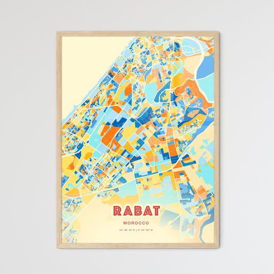 Colorful Rabat Morocco Fine Art Map Blue Orange