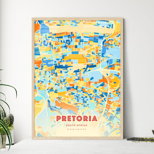 Colorful Pretoria South Africa Fine Art Map Blue Orange