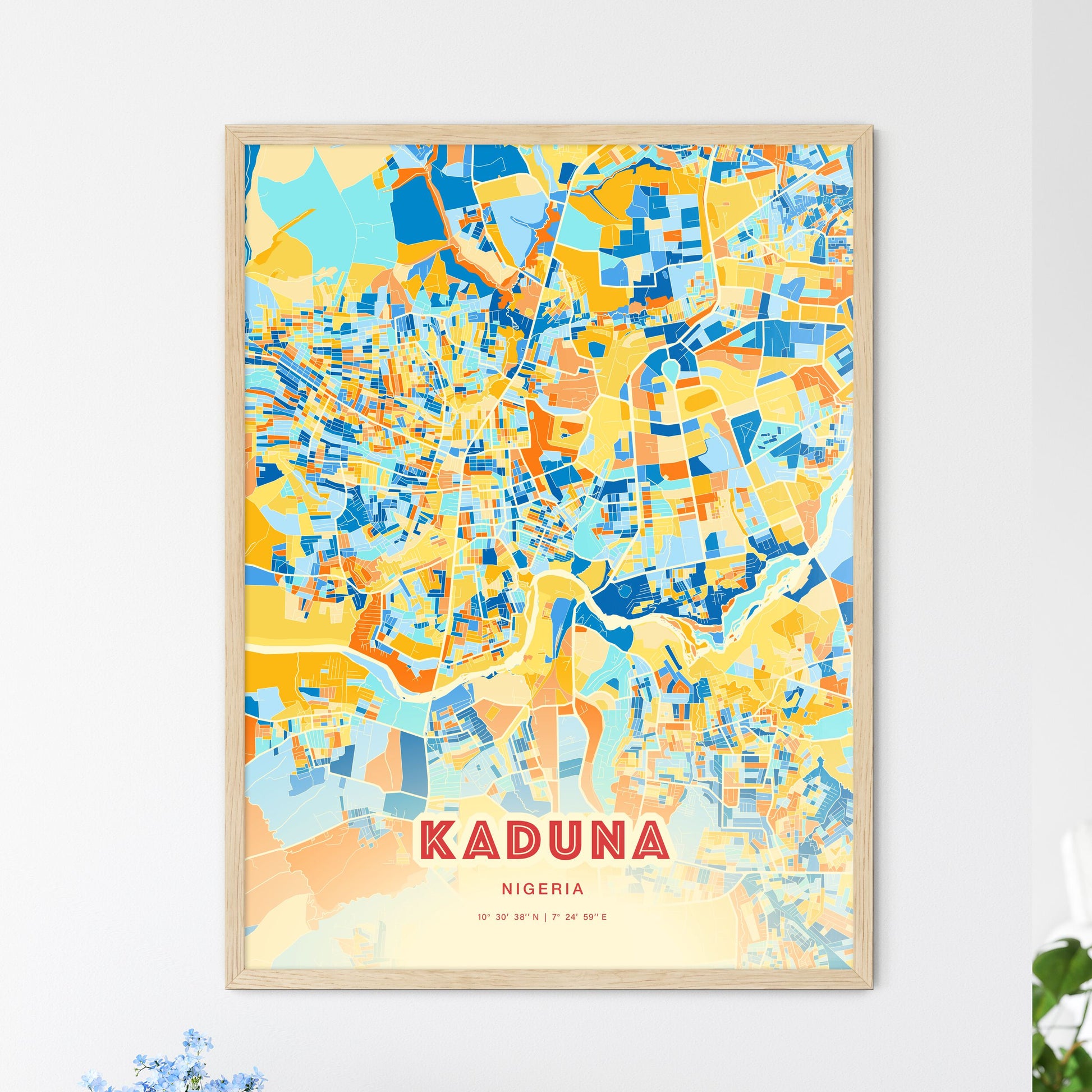 Colorful Kaduna Nigeria Fine Art Map Blue Orange