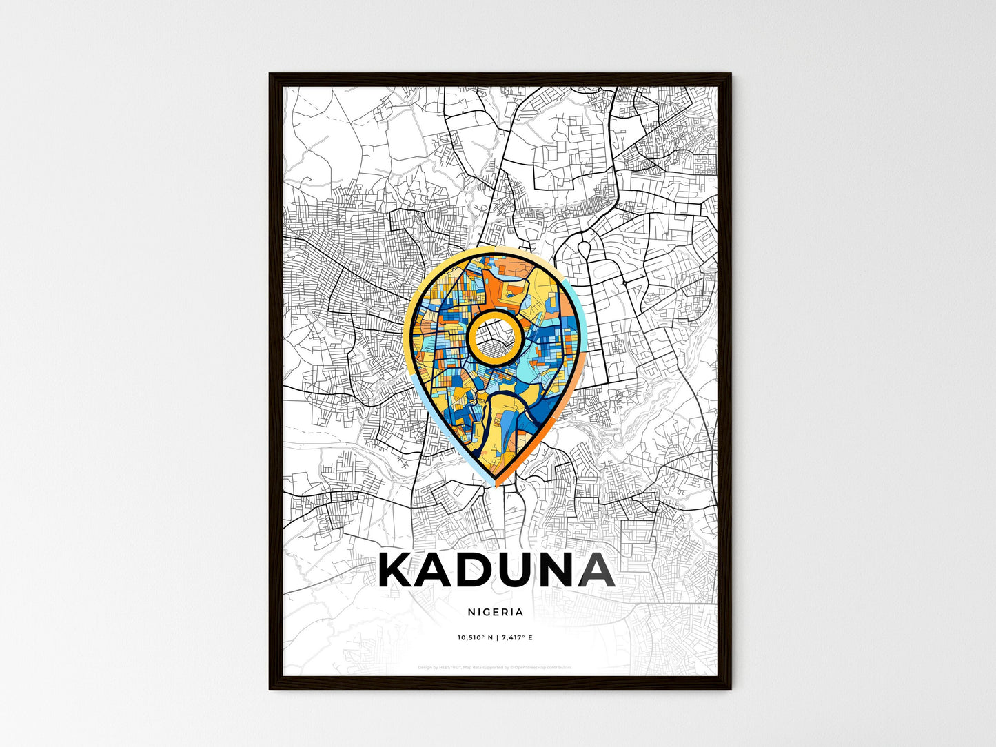 Kaduna Nigeria wedding art map with pointer icon