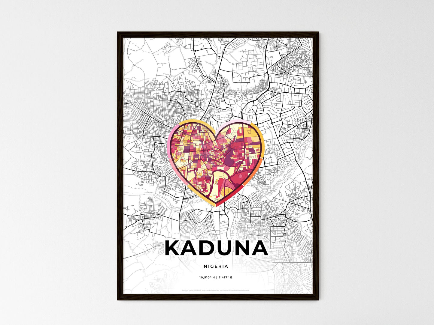 Kaduna Nigeria wedding art map with heart icon