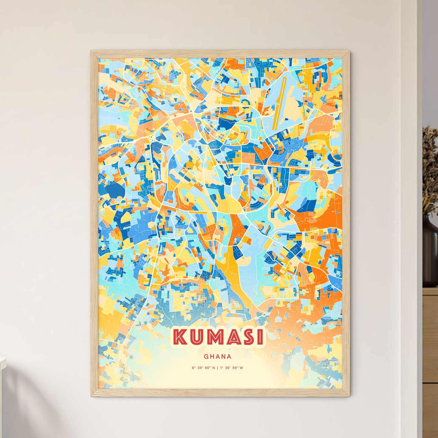 Colorful Kumasi Ghana Fine Art Map Blue Orange
