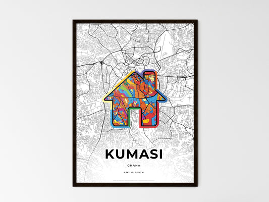 Kumasi Ghana wedding art map with home icon