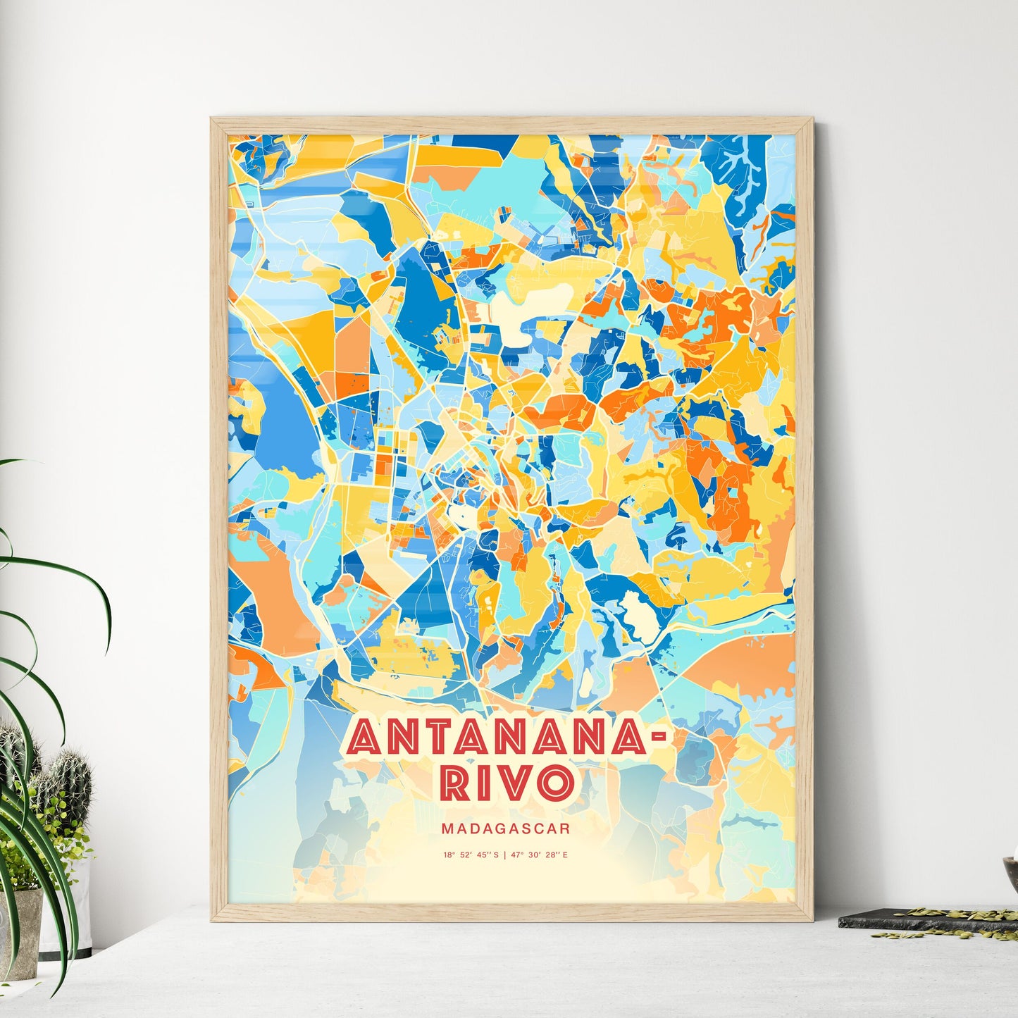 Colorful ANTANANARIVO MADAGASCAR Fine Art Map Blue Orange